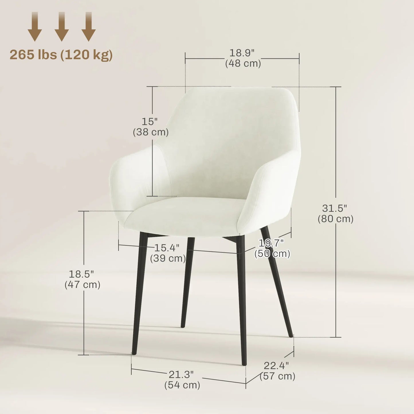 Velvet Fabric Dining Chairs Set of 2, Steel Legs, Cream White Dining Chairs at Gallery Canada