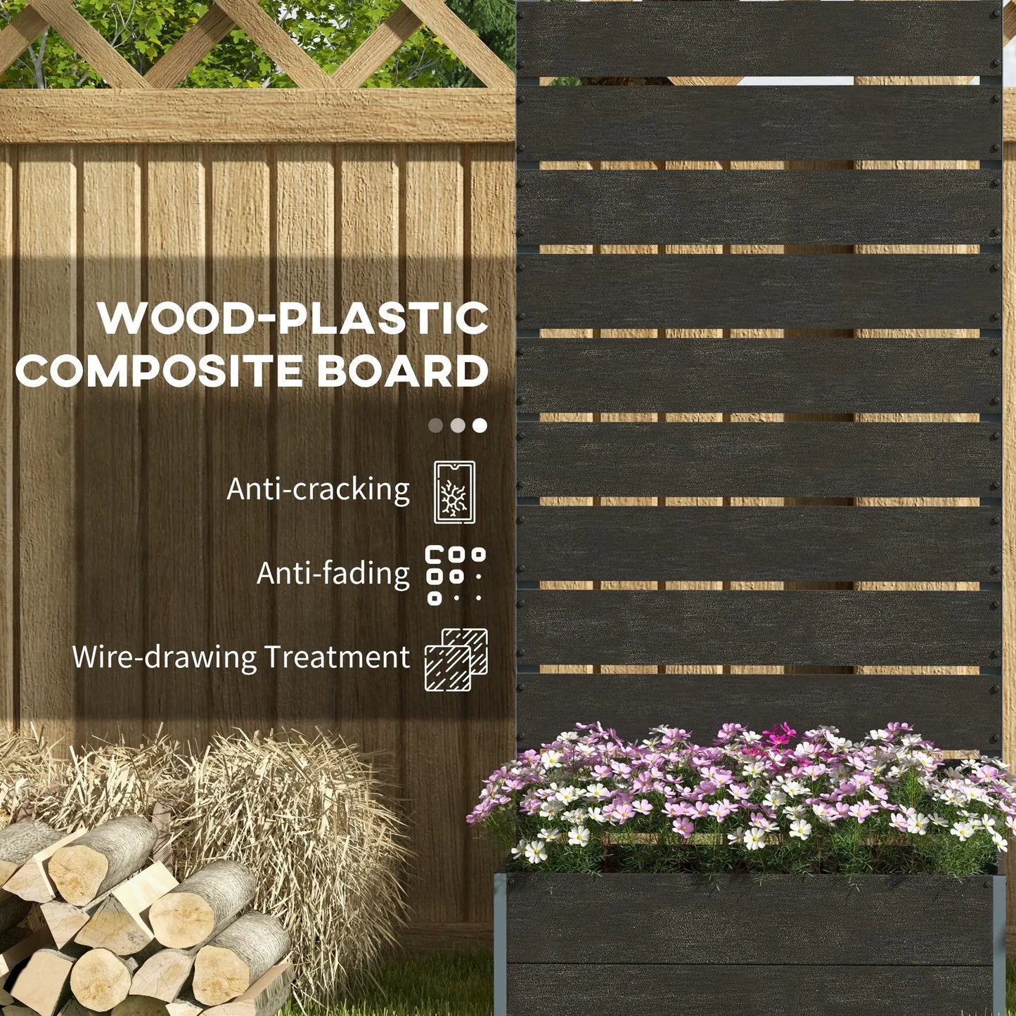 Raised Garden Bed With Trellis, Elevated Planter Box, 28" x 15" x 59", Black Wooden Planter Boxes at Gallery Canada