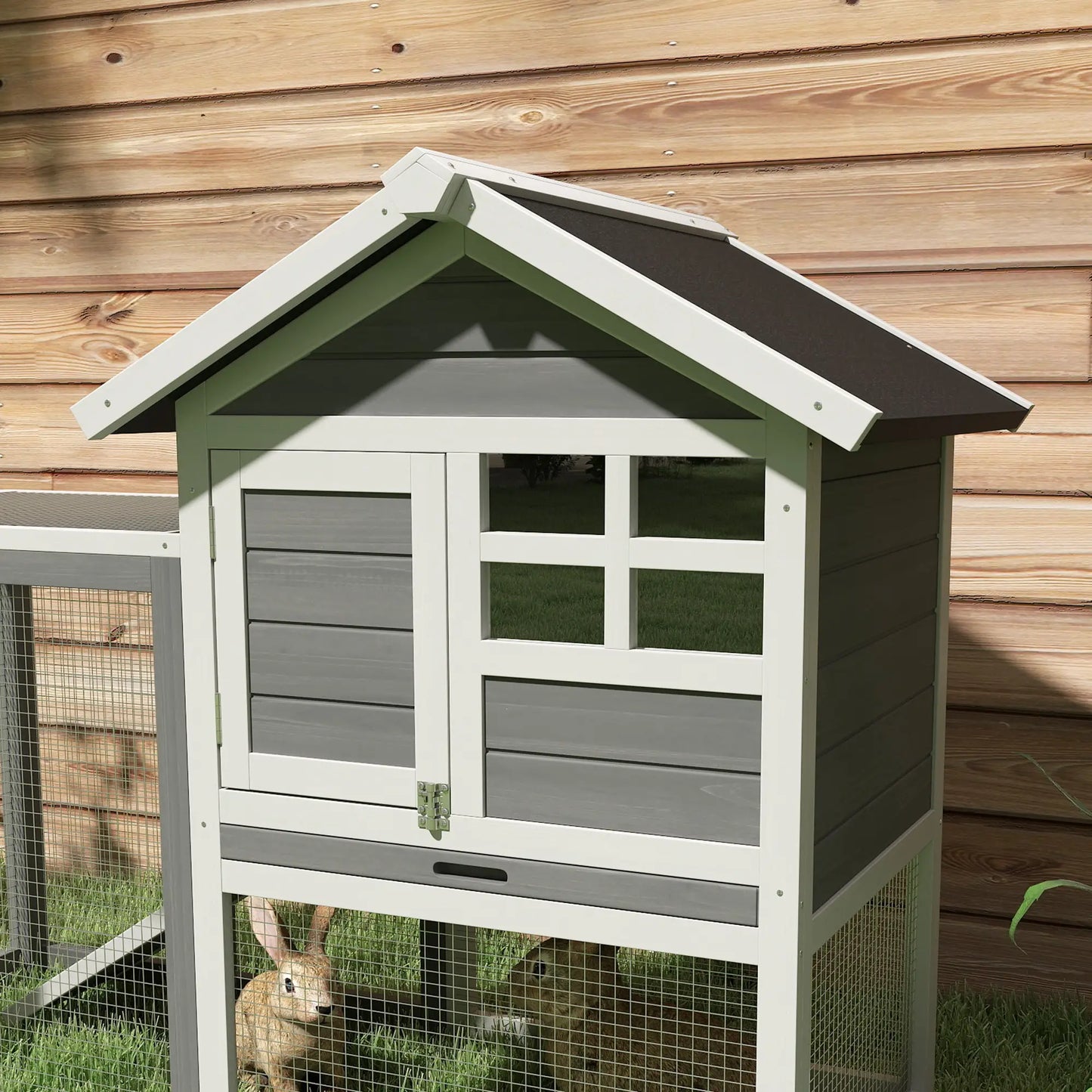 48" Weatherproof Wooden Rabbit Hutch, Slant Roof, Screened Run, Grey Rabbit Hutch at Gallery Canada