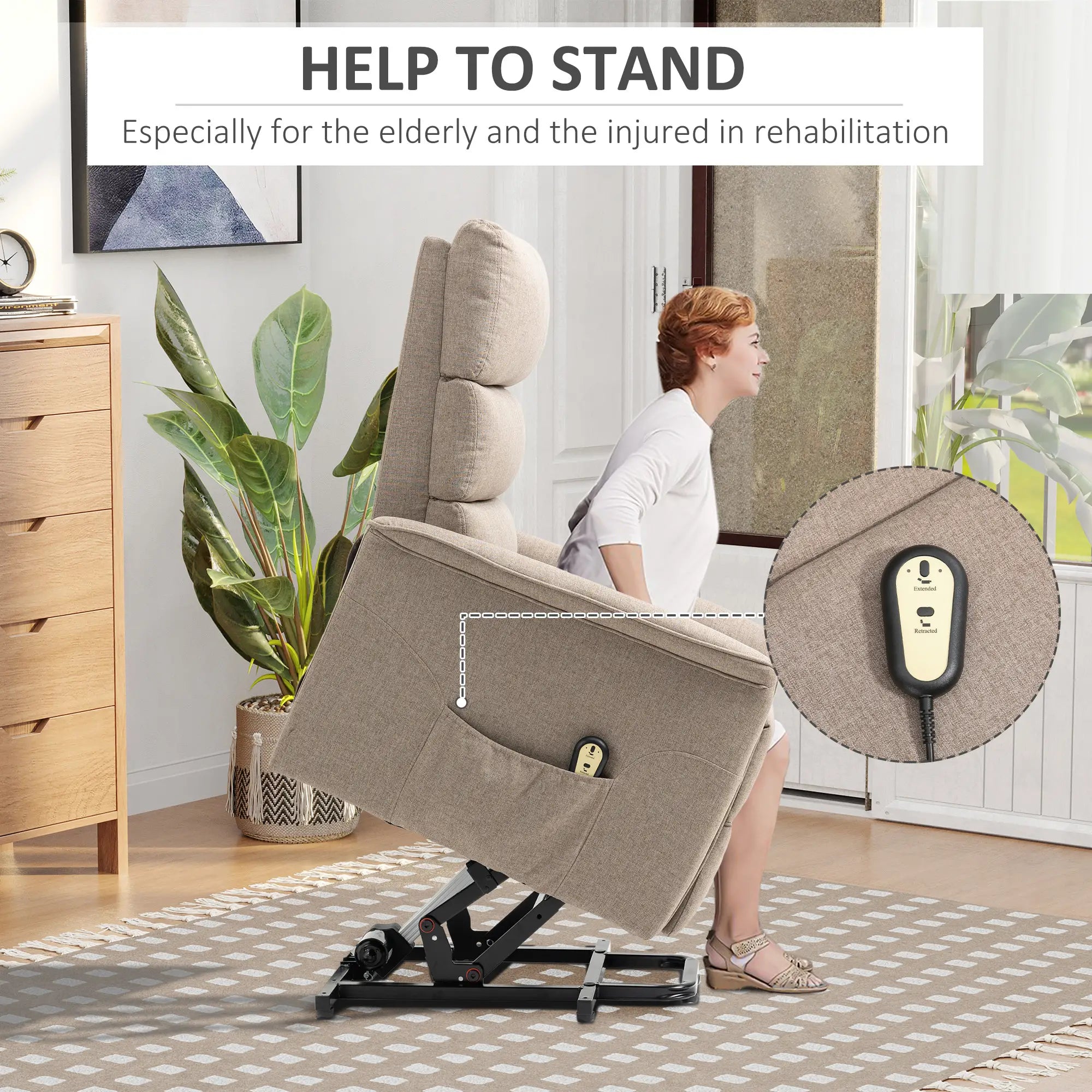 Power Lift Recliner Chair, Remote Control, Side Pockets, Brown Electric Power Lift Chairs at Gallery Canada