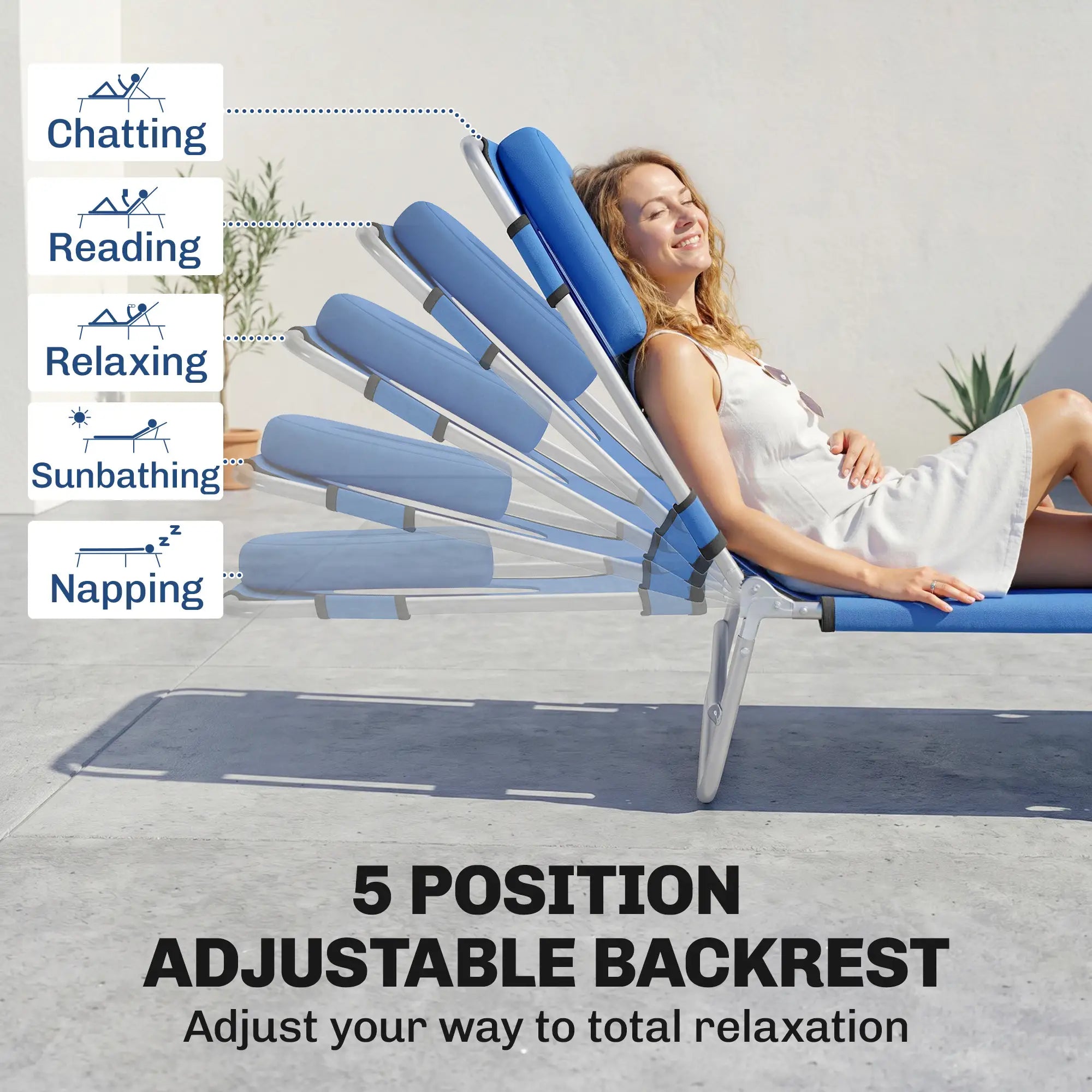 Outdoor Lounge Chair, Adjustable Folding Chaise, Tanning Chair, Blue Lounger Chairs at Gallery Canada