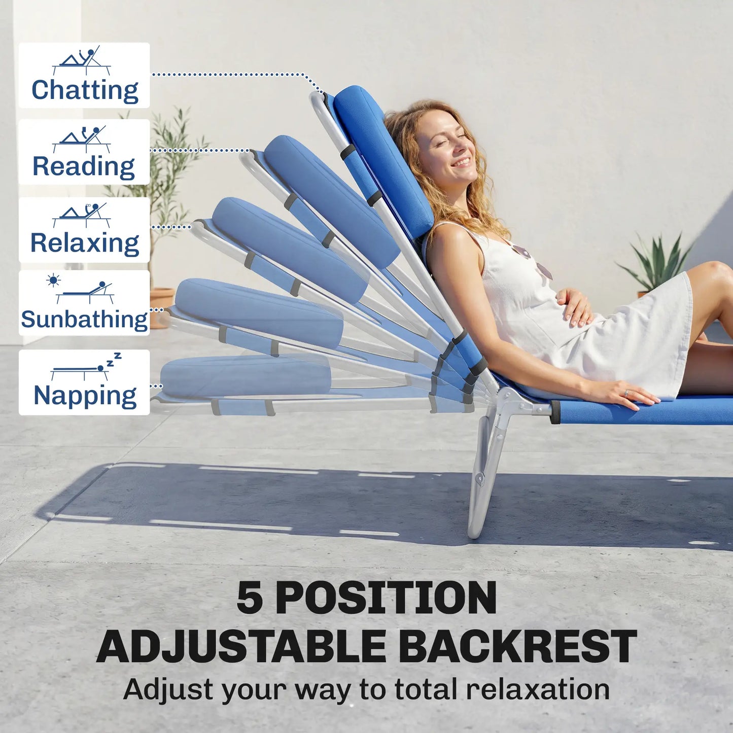 Outdoor Lounge Chair, Adjustable Folding Chaise, Tanning Chair, Blue Lounger Chairs at Gallery Canada