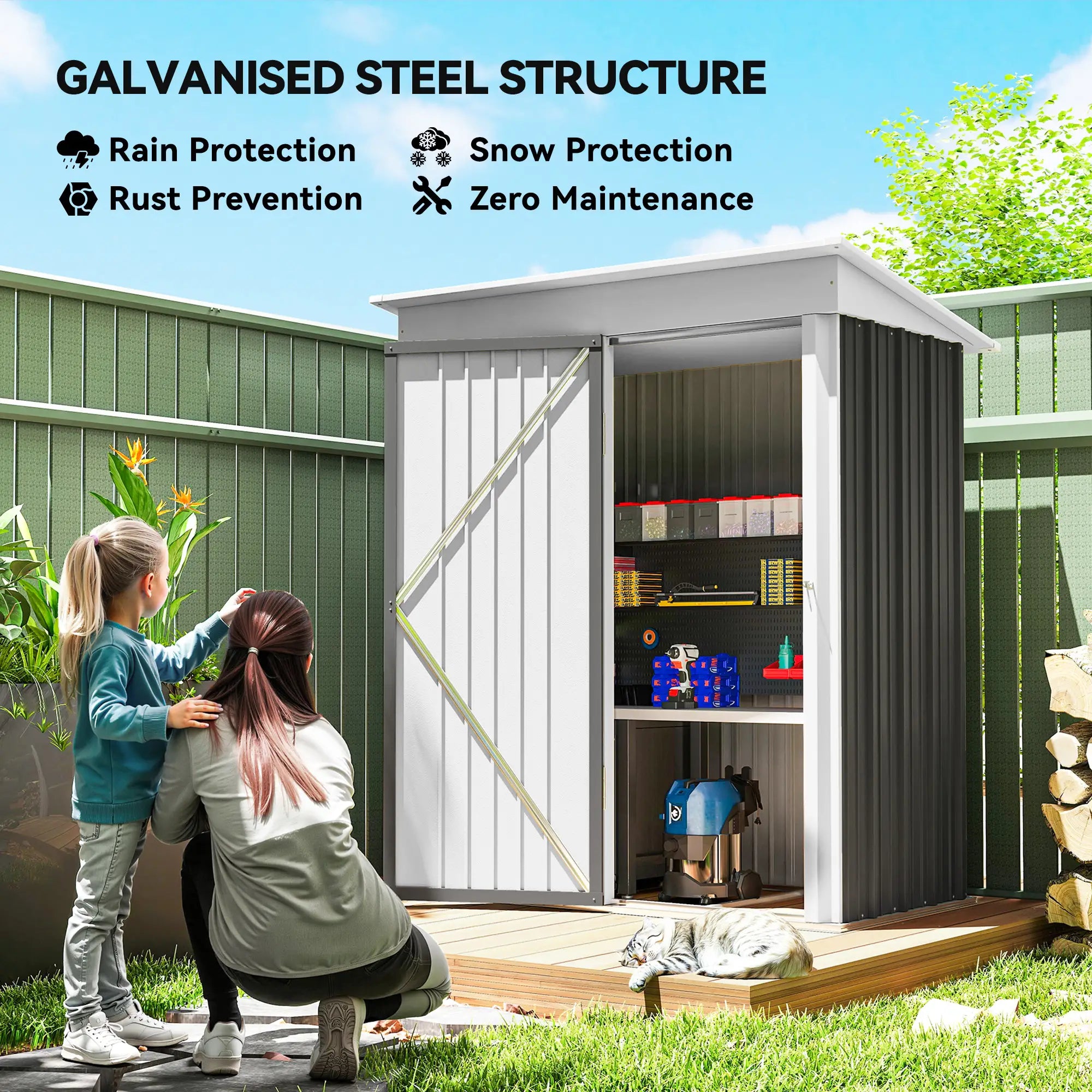 Outdoor Storage Shed, Steel Lean-To, Adjustable Shelf, 5'x3'x6', Dark Grey Sheds at Gallery Canada