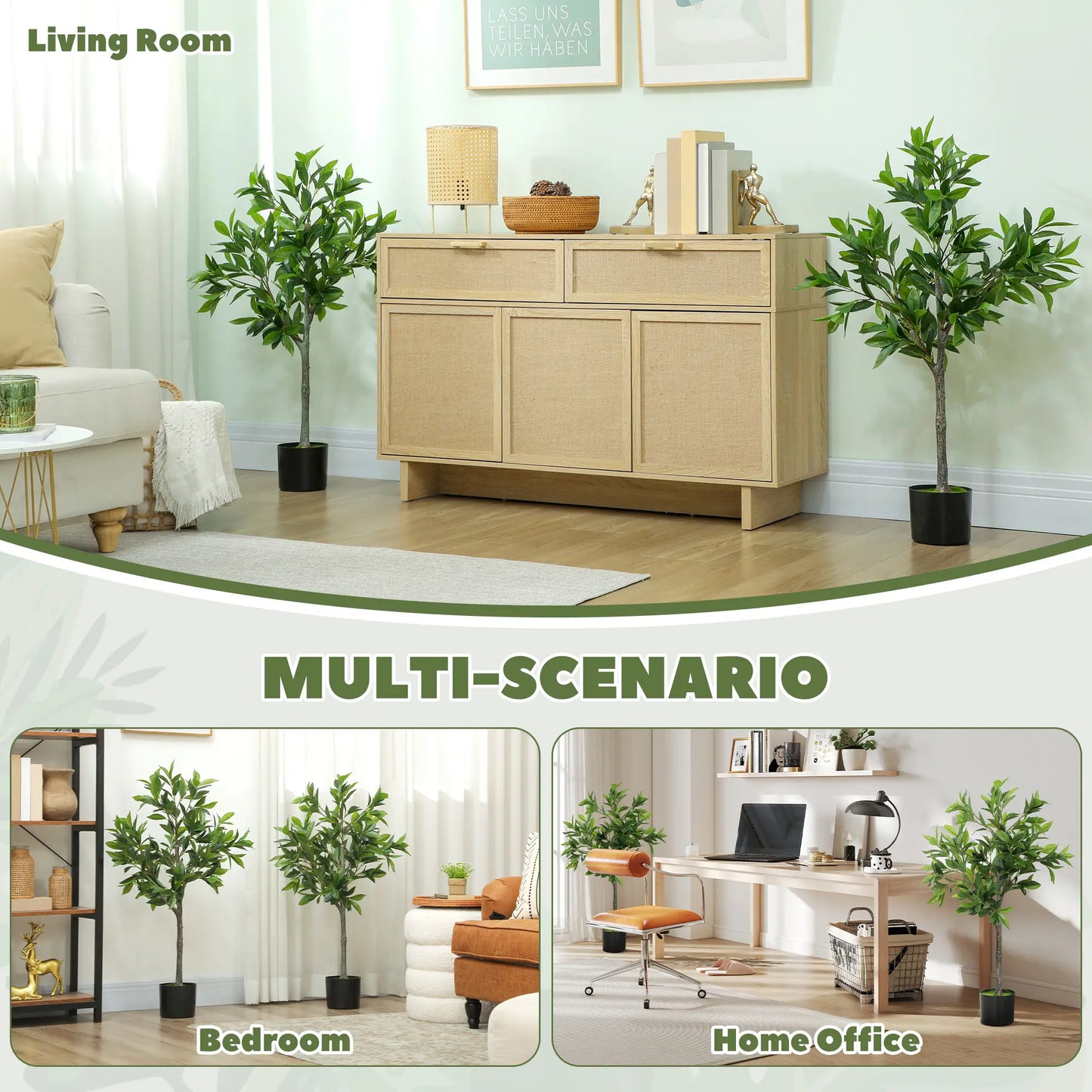 Fake Plants Set of 2, Lifelike Laurel Artificial Trees, 345 PEVA Leaves, Indoor Outdoor Decor, Green Artificial Trees at Gallery Canada