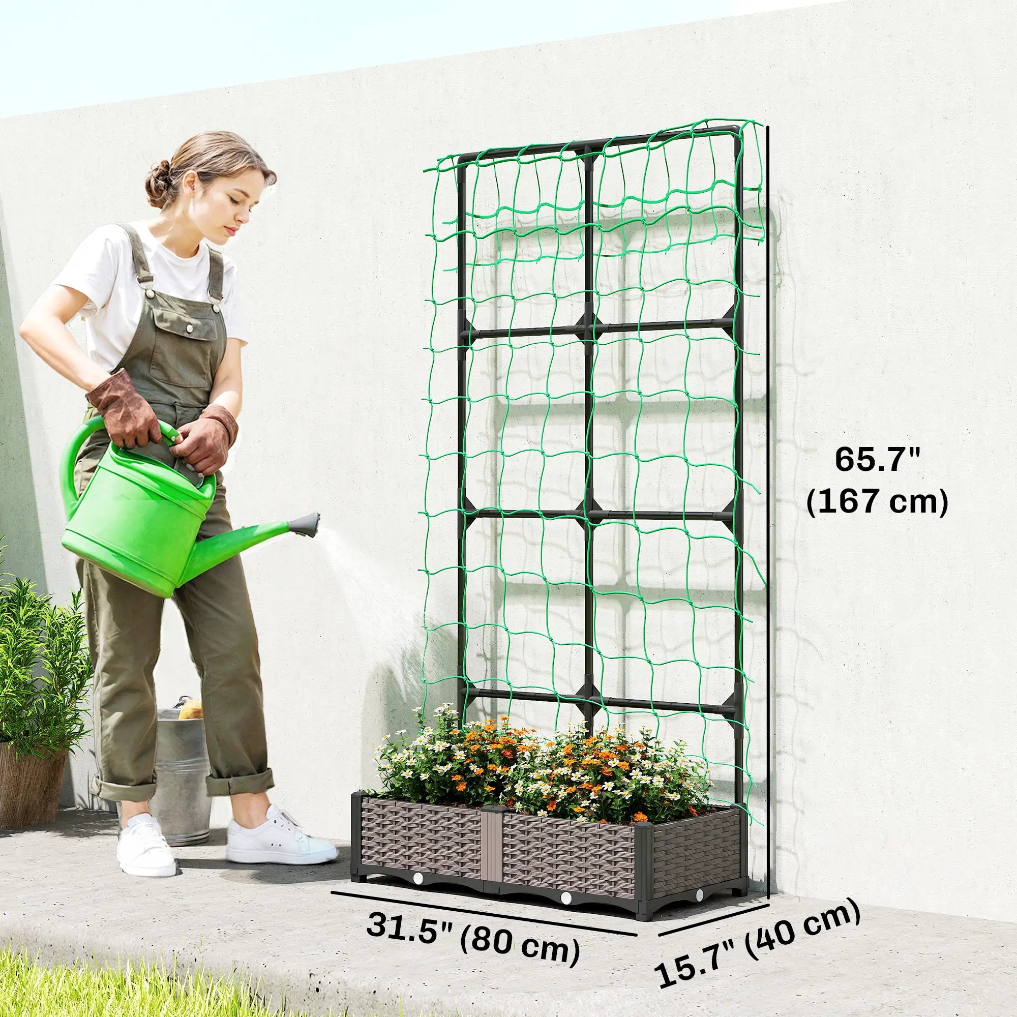 Plastic Planter Box With Trellis, Self-Watering Raised Garden Bed Raised Garden Beds at Gallery Canada