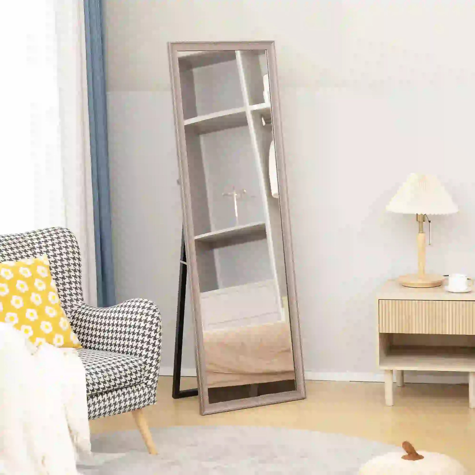 64" x 21" Rectangular Full Length Mirror, Gunmetal Silver Full Length Mirrors at Gallery Canada