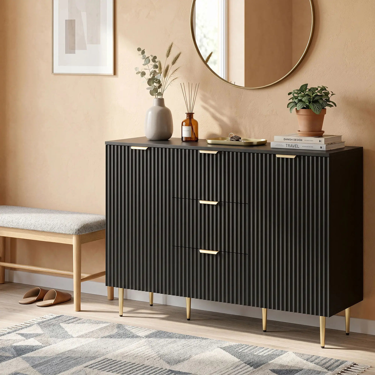 Modern Kitchen Storage Cabinet, 3 Drawers, Adjustable Shelves, Black Bar Cabinets at Gallery Canada