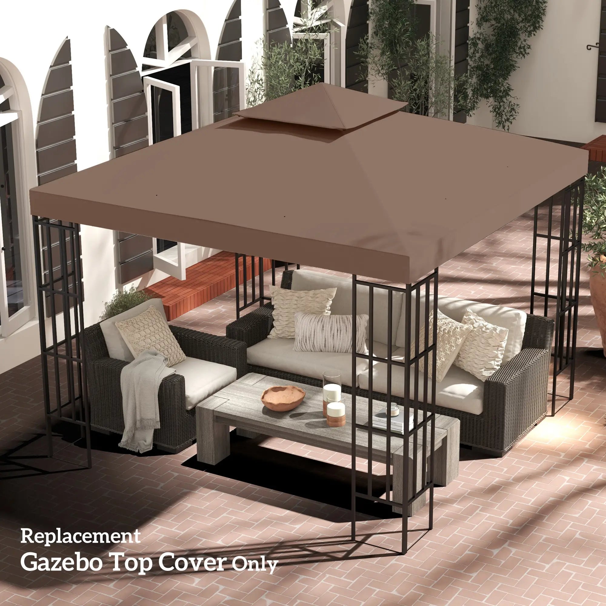 10' x 10' Square 2-Tier Gazebo Canopy Cover, Outdoor Garden Sun Shade, Coffee Gazebo Canopy Replacement at Gallery Canada