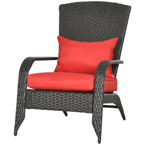 Wicker Adirondack Chair, Outdoor Rattan with Cushions, Red