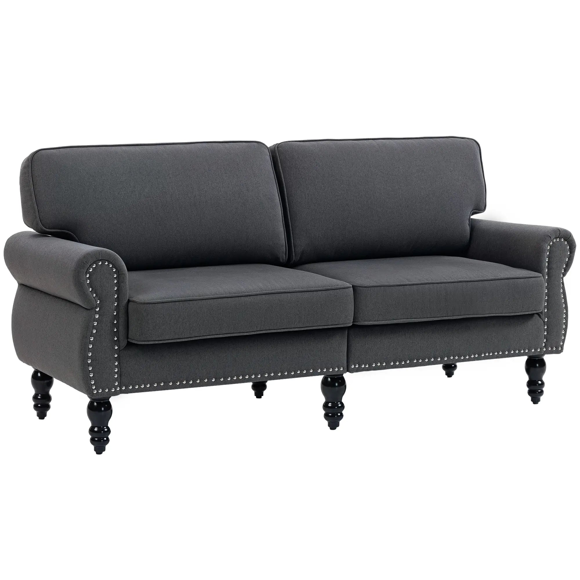 Midback Double Sofa, Sponge Padding, 2 Seater, Rubber Wood Leg, Dark Grey 2-Seater Sofas Dark Grey at Gallery Canada