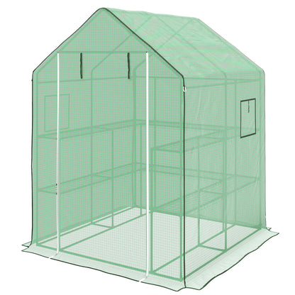 Portable Walk-In Greenhouse, 4.6' x 4.7', 2 Tier U-Shaped Shelves, Green