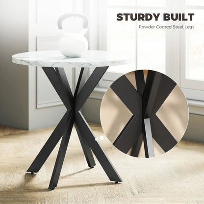 29" Round Dining Table, White Marble-Effect, Steel Legs, White Dining Tables at Gallery Canada