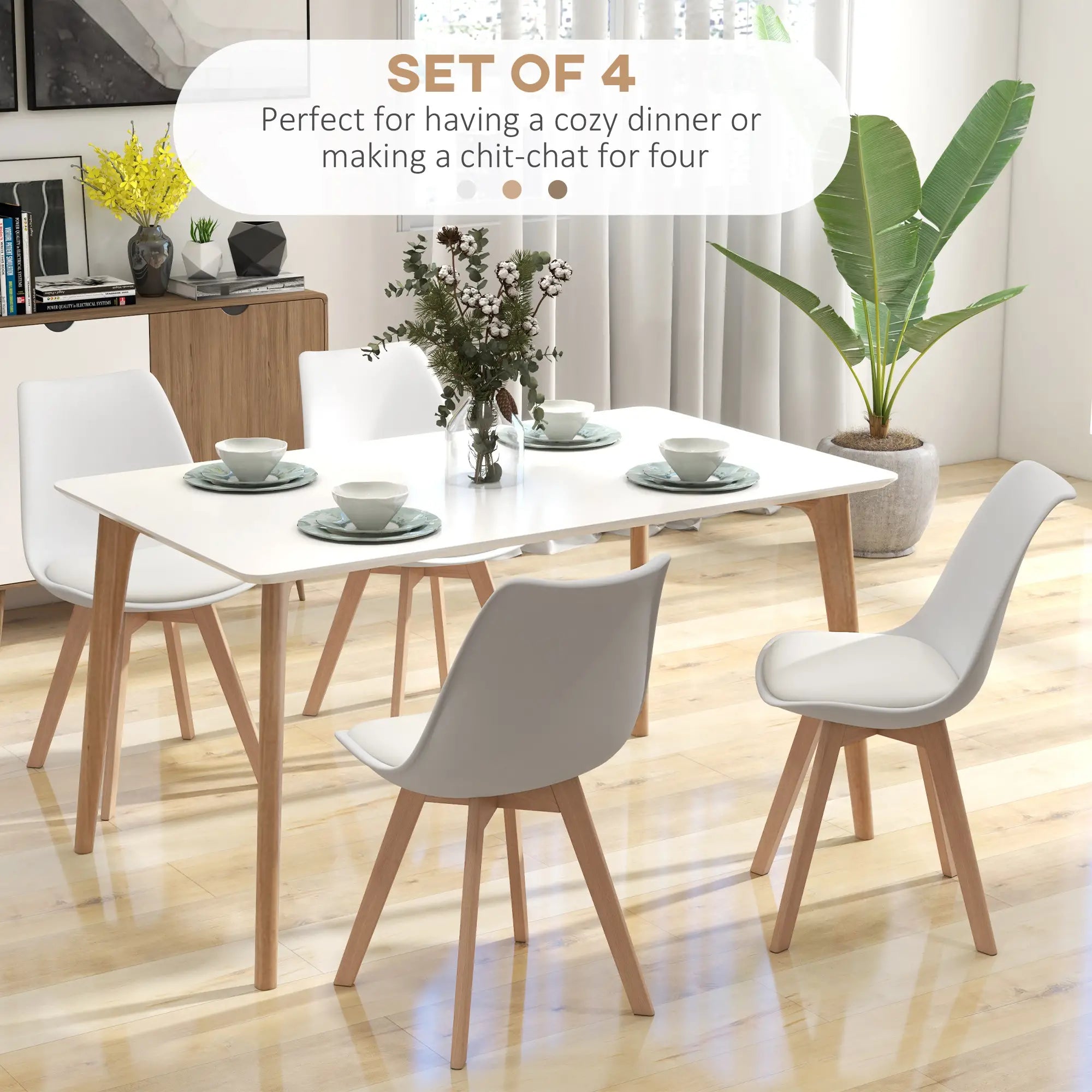 Modern Dining Table Chairs Set of 4, Rubber Wood, PU Leather Cushion Bar Sets at Gallery Canada