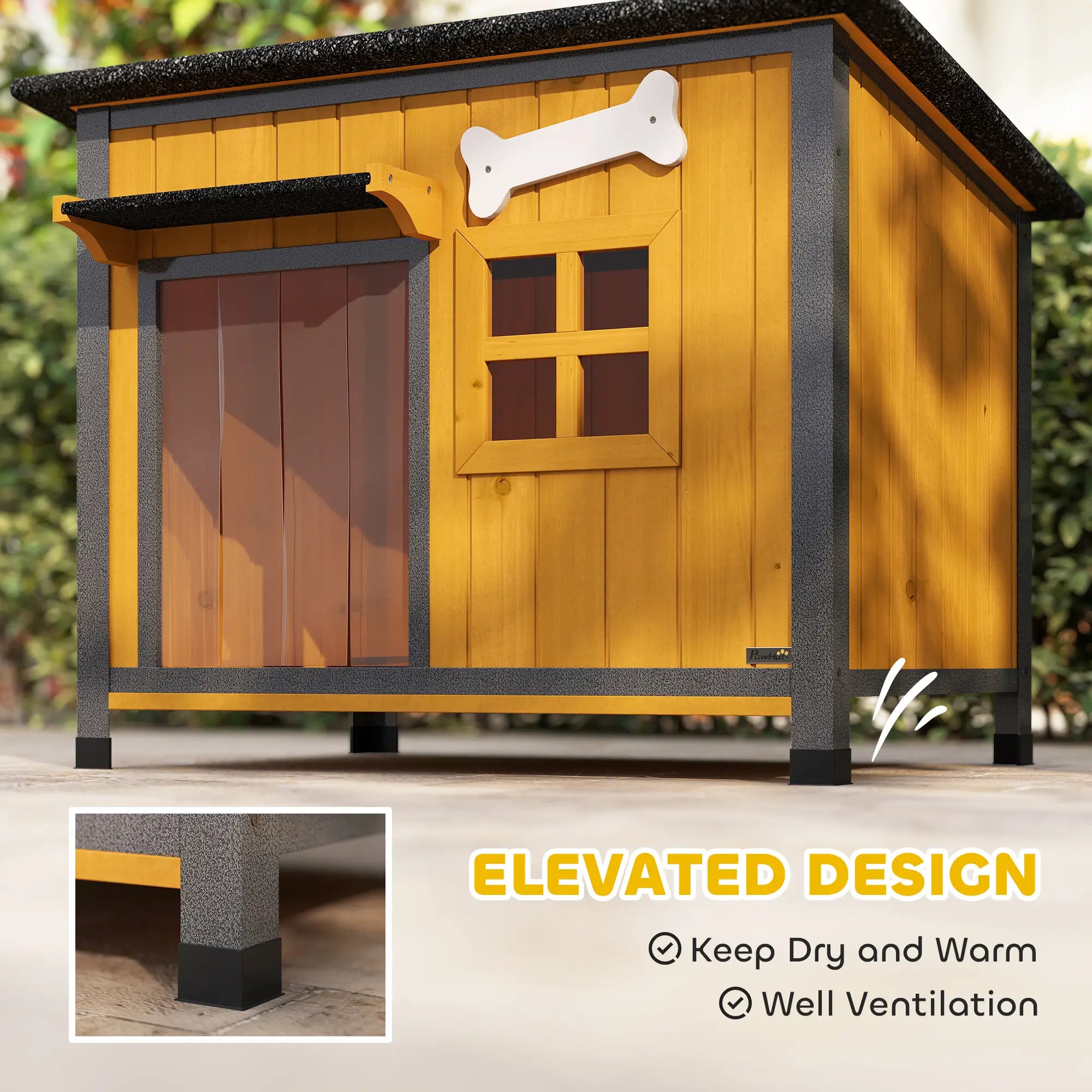 Outdoor Dog House, Anti-Chewing Steel Frame, Openable Roof, Removable Floor, Door Curtain, Yellow Dog Cages & Crates at Gallery Canada