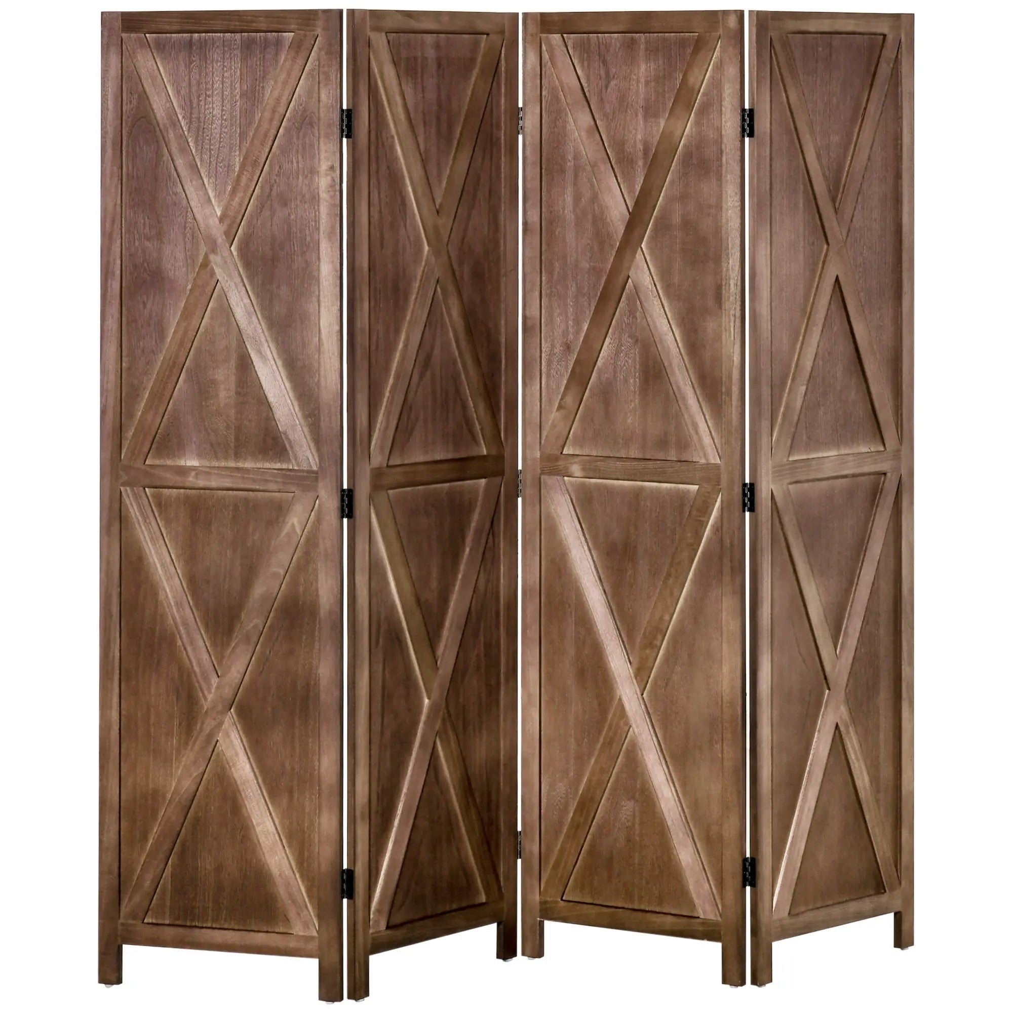 4-Panel Farmhouse Room Divider, Foldable Wooden Frame 5.6FT, Walnut Room Dividers Walnut at Gallery Canada