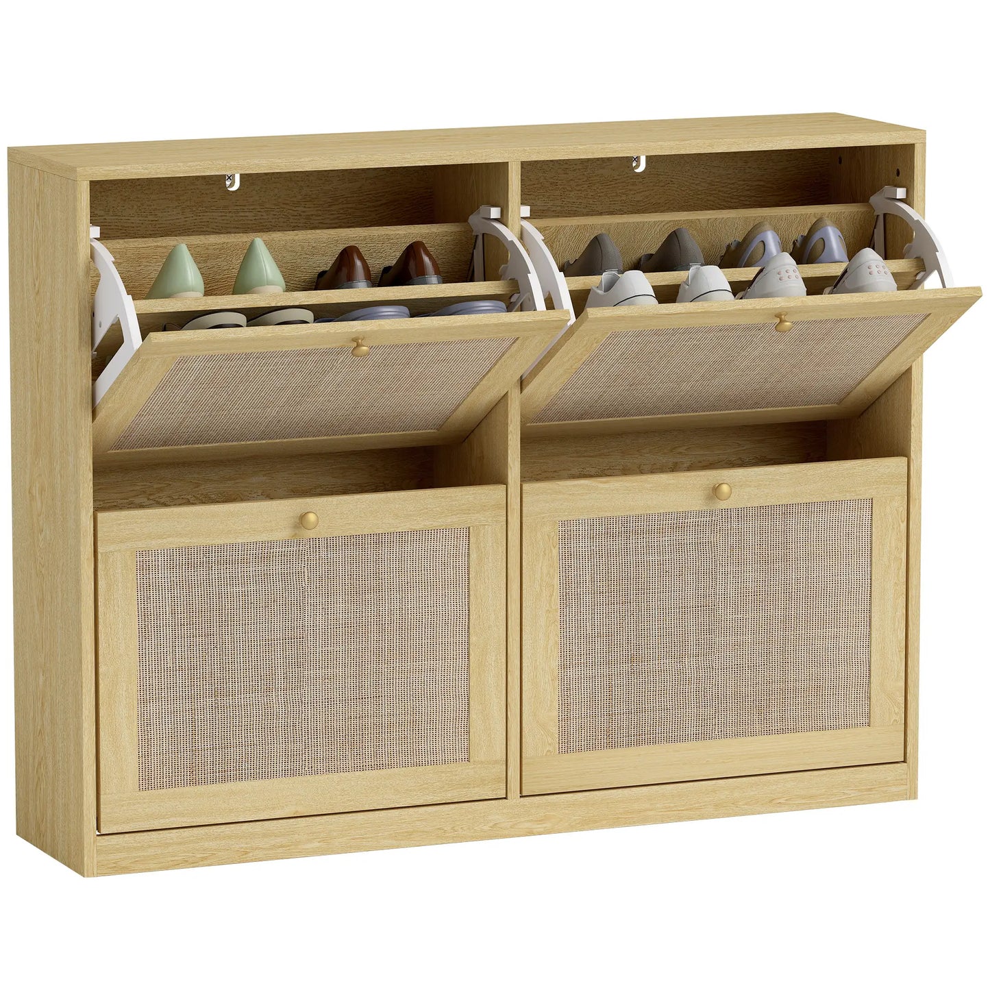 Narrow Shoe Storage Cabinet, 4 Flip Drawers, Adjustable Shelves, 20 Pairs, Oak Shoe Storage Cabinets & Racks at Gallery Canada