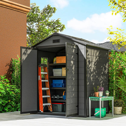 6x4.5FT Plastic Shed, Lockable Garden Tool Storage With Double Doors, Grey Sheds at Gallery Canada