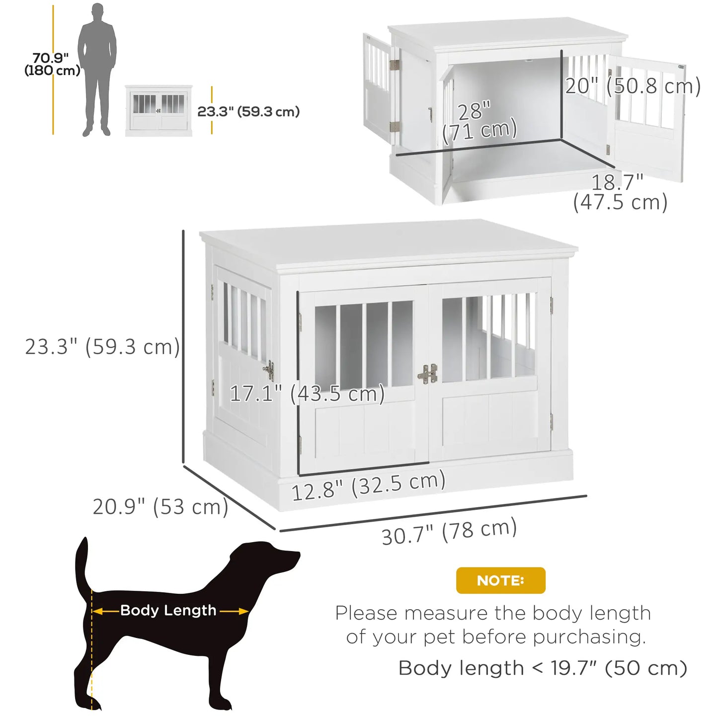 31" Dog Crate End Table, Three Doors, White Houses, Kennels & Pens at Gallery Canada