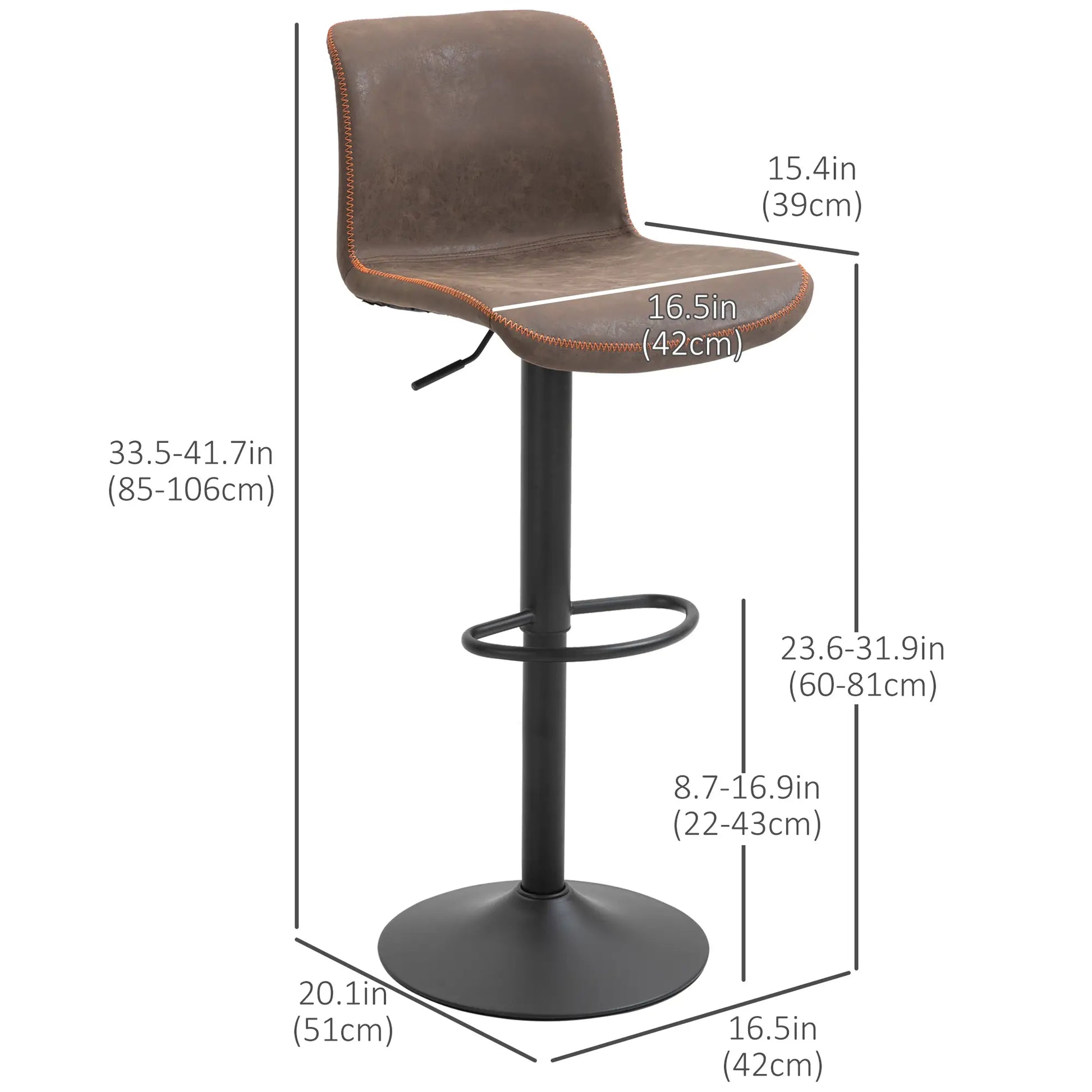 Swivel Bar Stools Set of 2, Adjustable Height, PU Leather, Brown Bar Stools at Gallery Canada