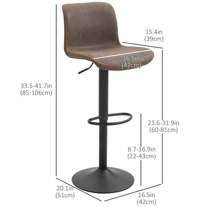Swivel Bar Stools Set of 2, Adjustable Height, PU Leather, Brown Bar Stools at Gallery Canada