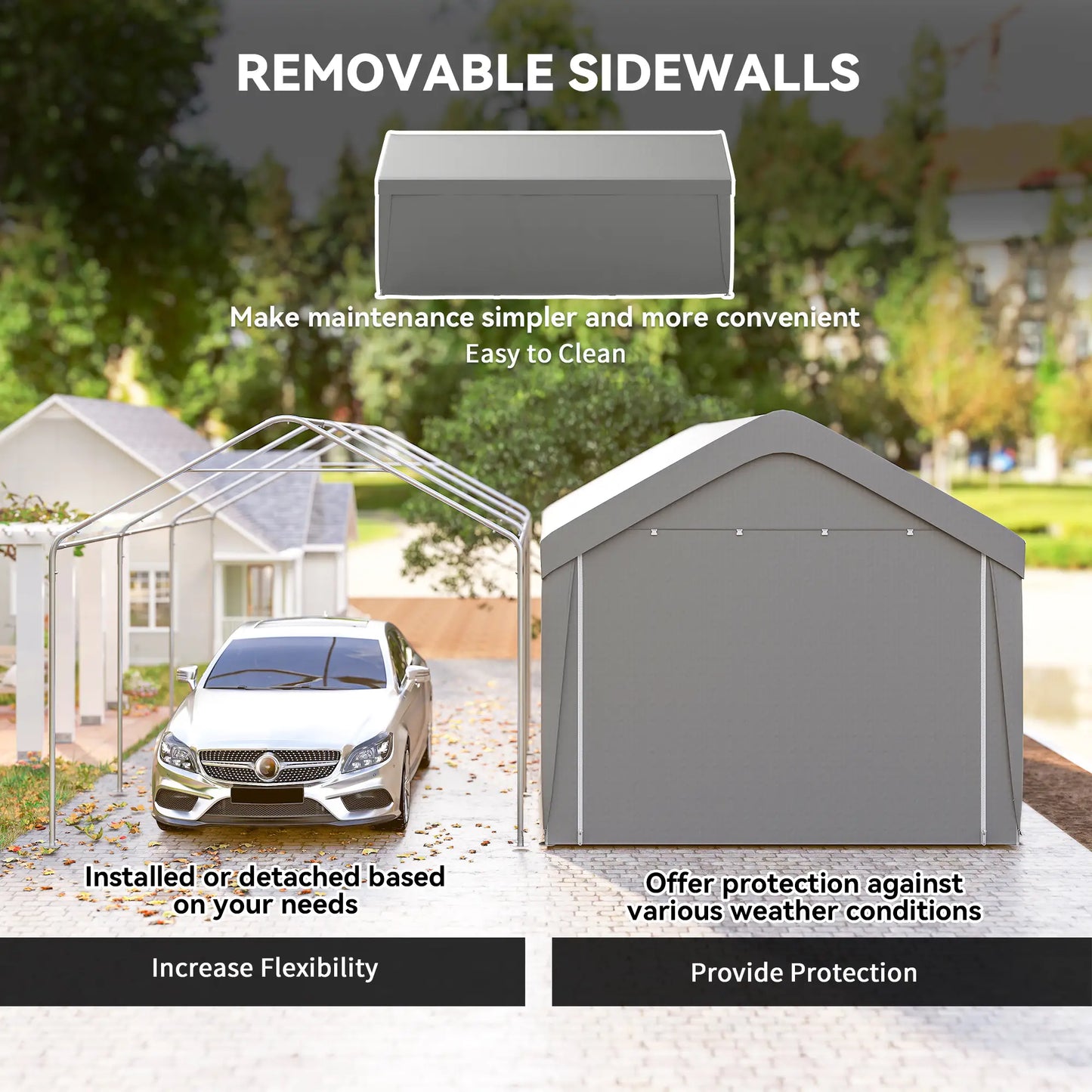 10 x 20 ft Portable Garage, 2 Roll-Up Doors, Removable Sidewalls, Light Grey Car Shelters at Gallery Canada