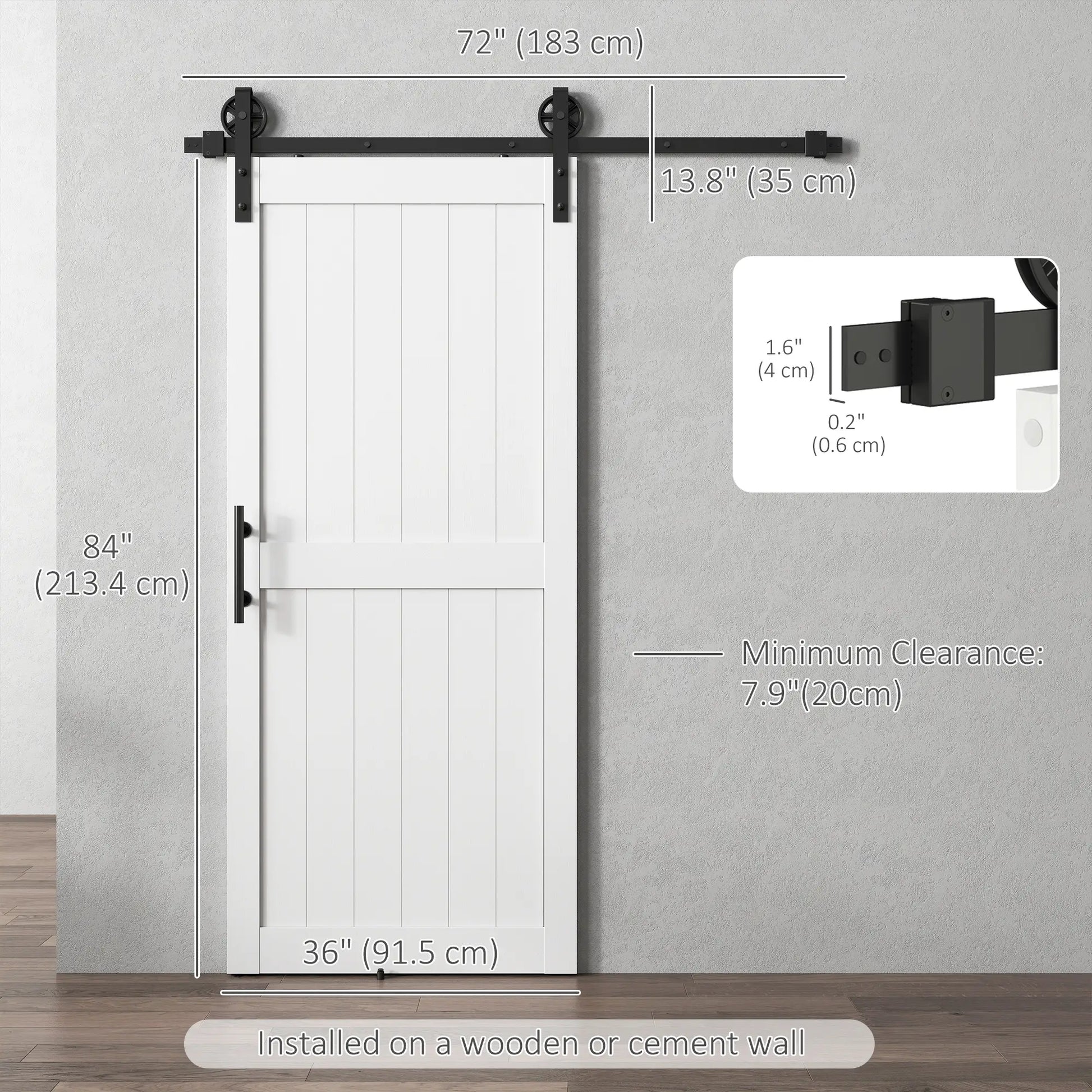 36inx84in Barn Door, 6FT Sliding Hardware Kit, White Door Hardware at Gallery Canada
