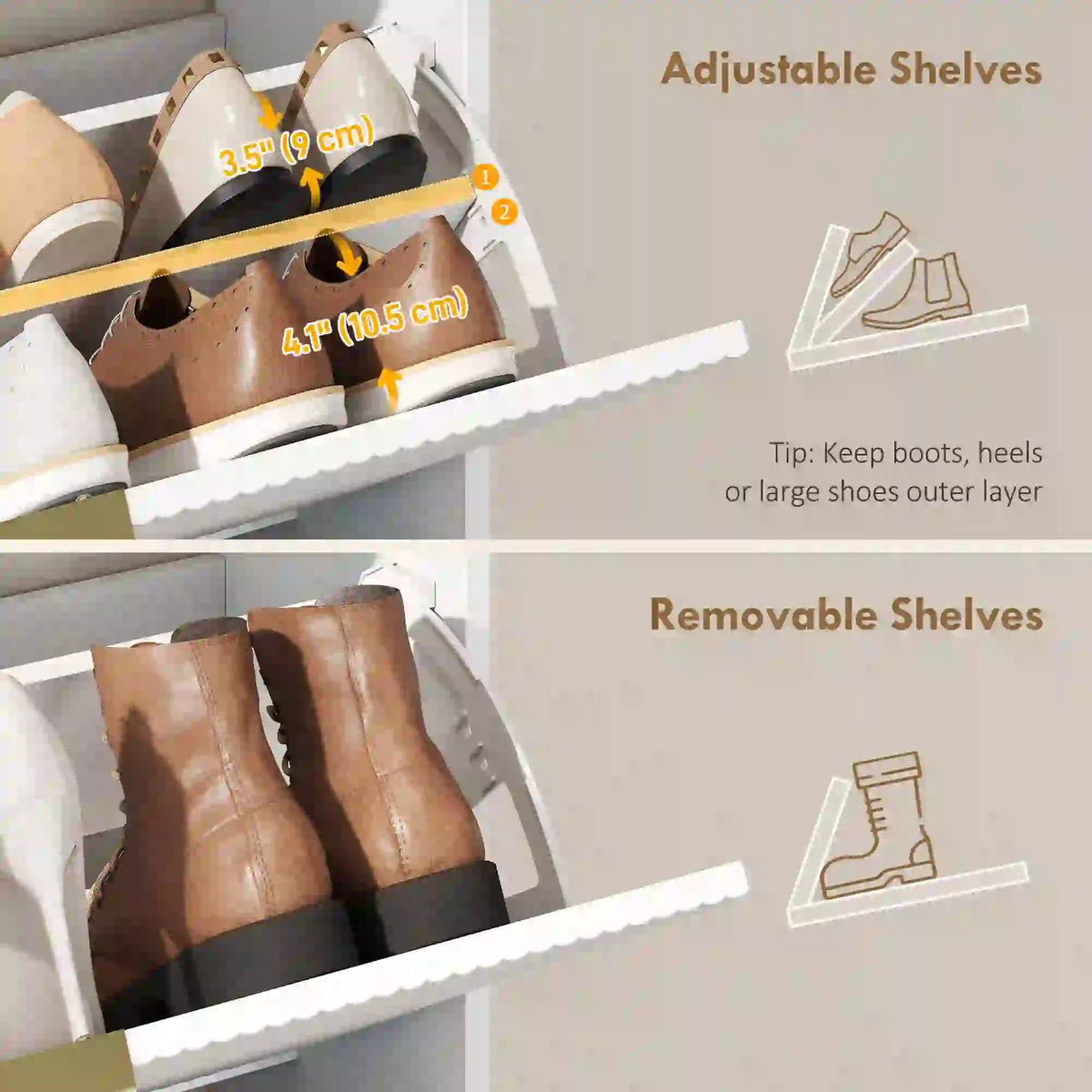 Narrow Shoe Cabinet With 2 Flip Drawers, Top Shelf, White Shoe Storage Cabinets & Racks at Gallery Canada