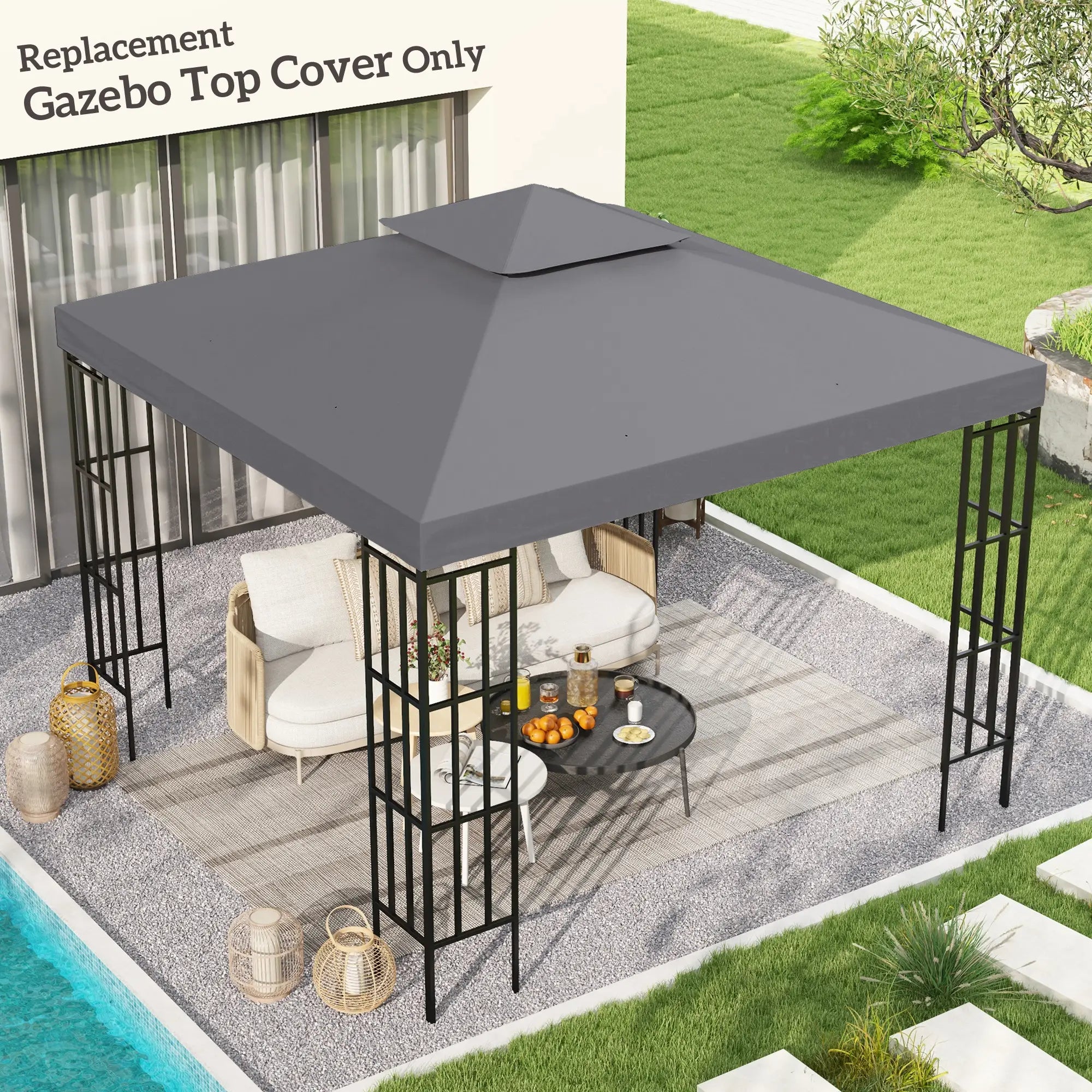 10' x 10' Square 2-Tier Gazebo Canopy Cover, Dark Grey Gazebo Canopy Replacement at Gallery Canada