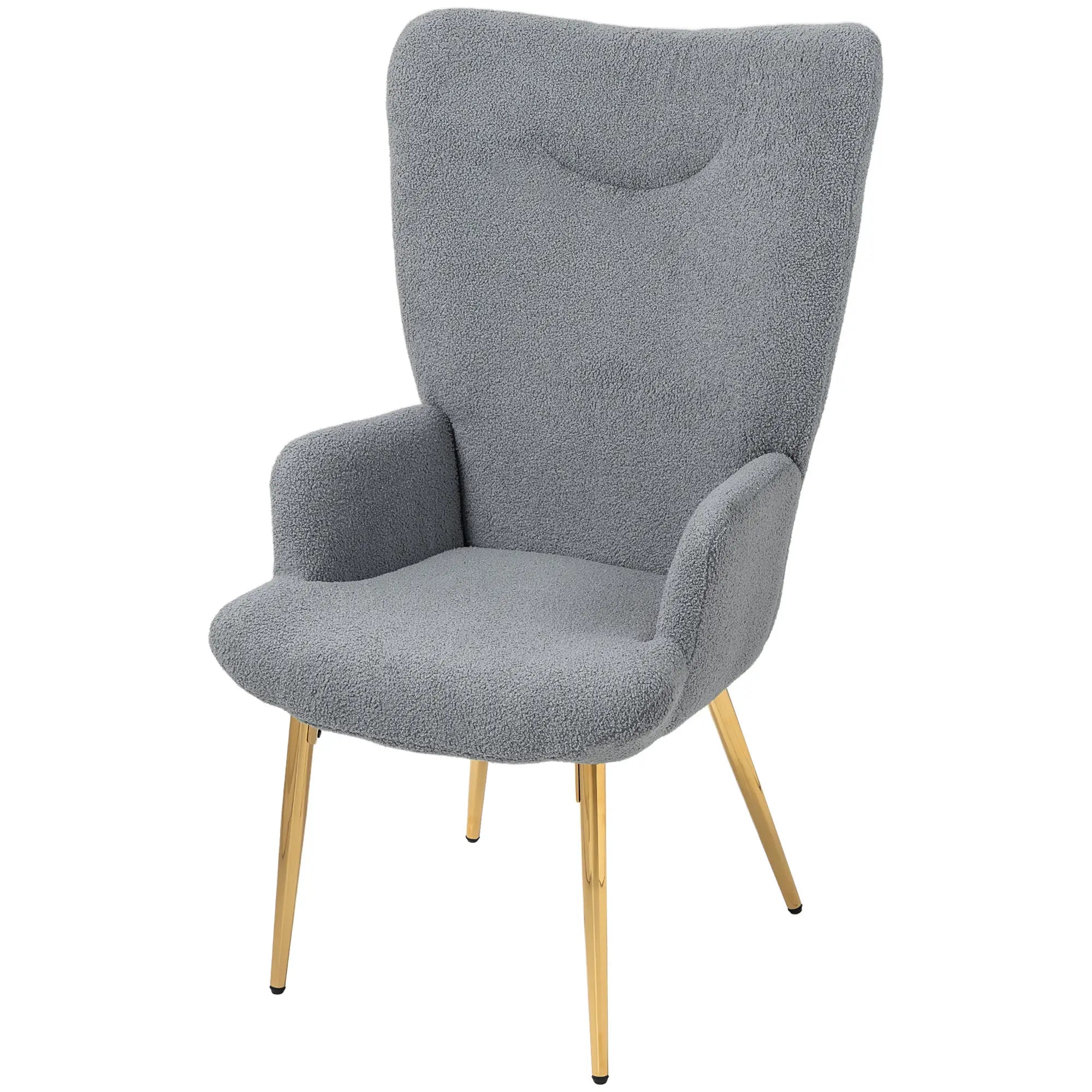 Modern Accent Armchair, Sherpa Boucle Lounge Chair with Metal Legs for Living Room, Bedroom, Grey Accent Chairs Grey, Gold at Gallery Canada