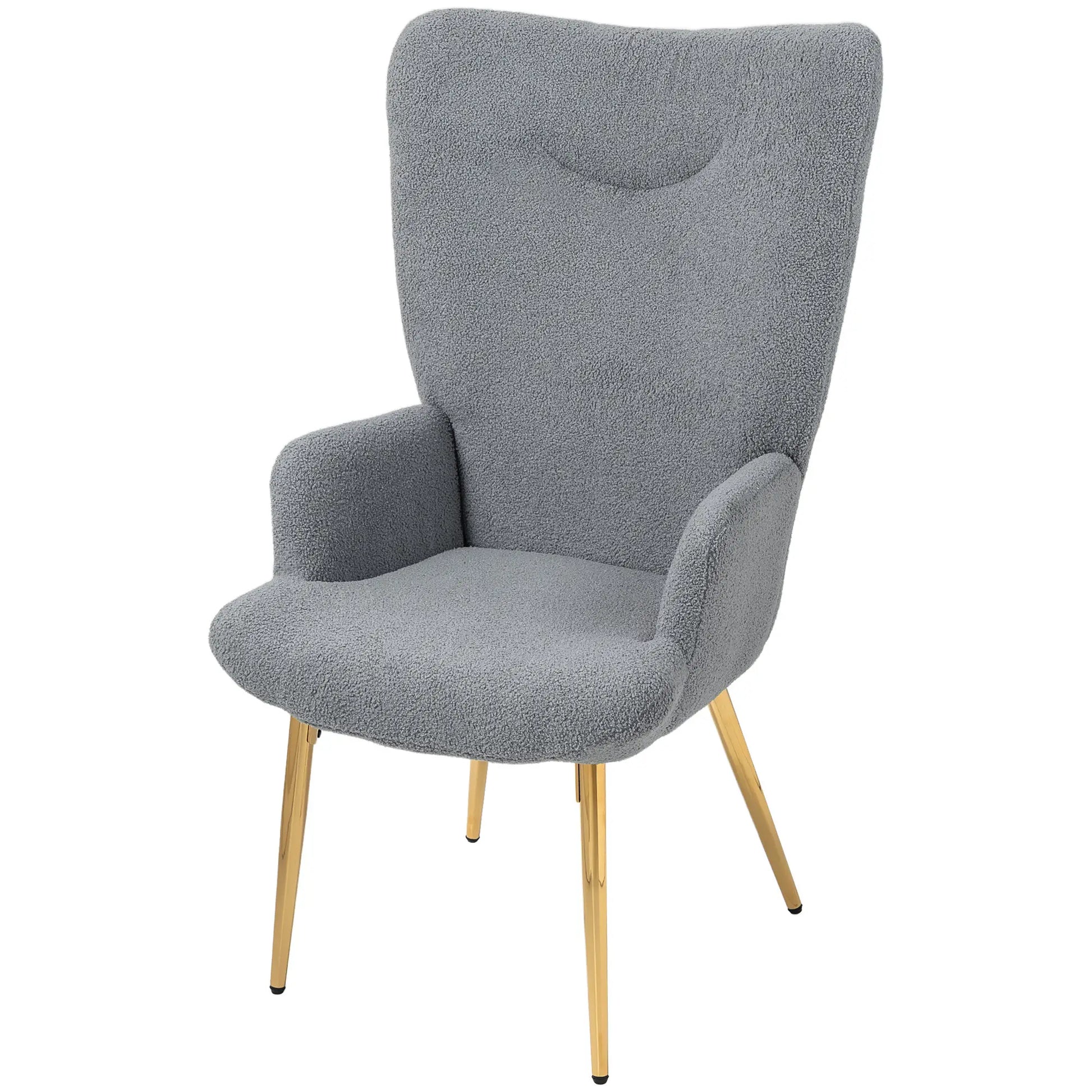 Modern Accent Armchair, Sherpa Boucle Lounge Chair with Metal Legs for Living Room, Bedroom, Grey Accent Chairs Grey, Gold at Gallery Canada