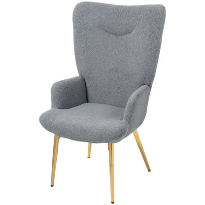 Modern Accent Armchair, Sherpa Boucle Lounge Chair with Metal Legs for Living Room, Bedroom, Grey Accent Chairs Grey, Gold at Gallery Canada