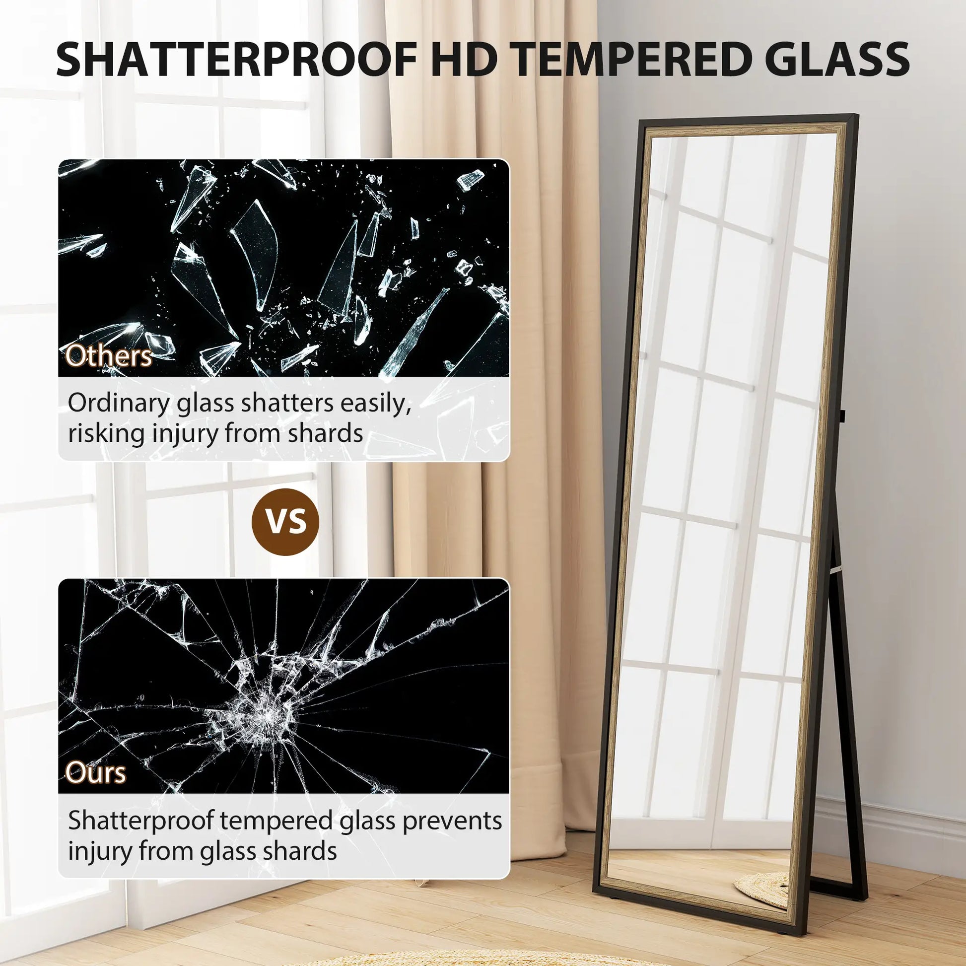 Full Length Mirror, 64" x 21", Dual-Tone Frame, Black Full Length Mirrors at Gallery Canada