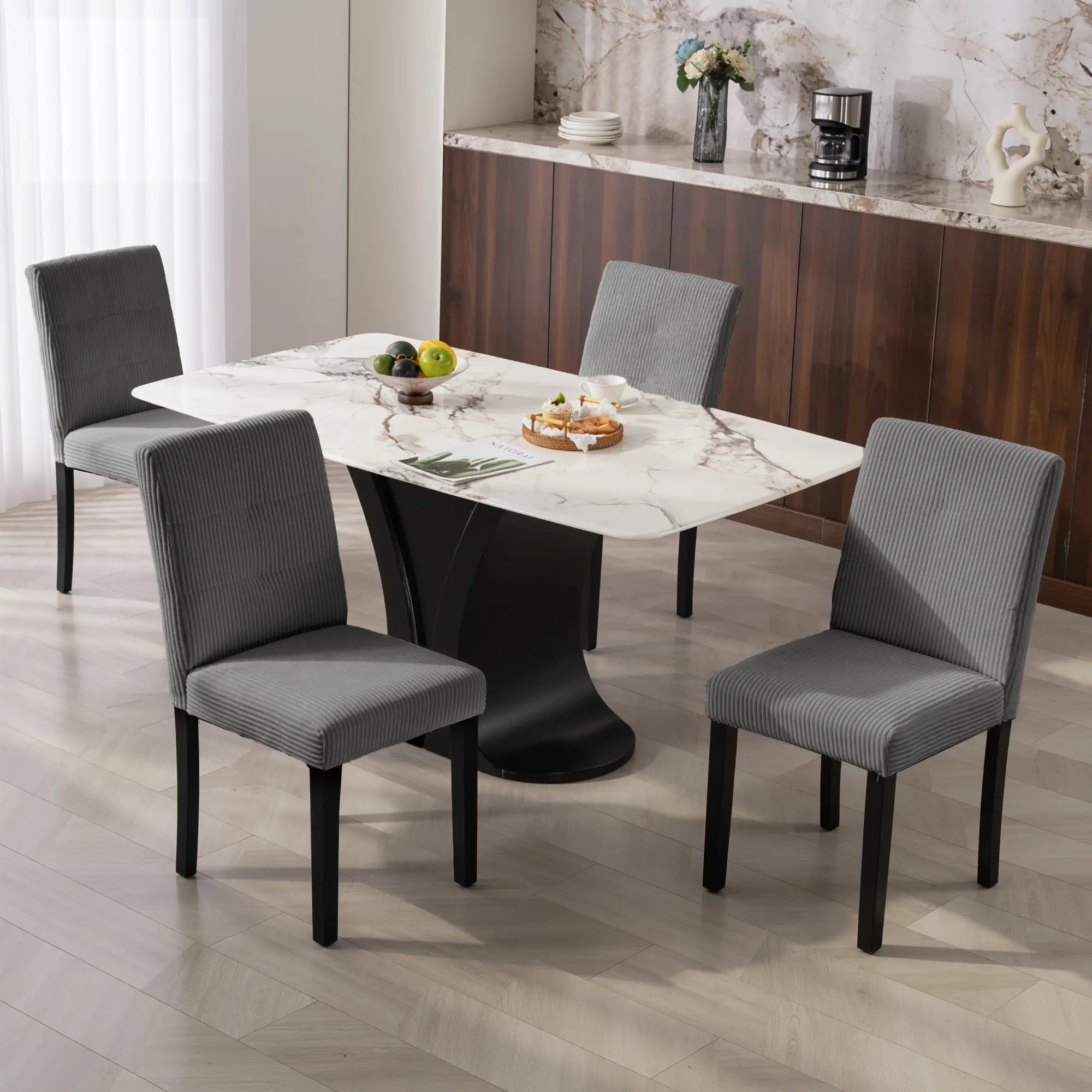 Modern Dining Chairs Set of 4, Rubberwood Legs, Padded Seat, Dark Grey