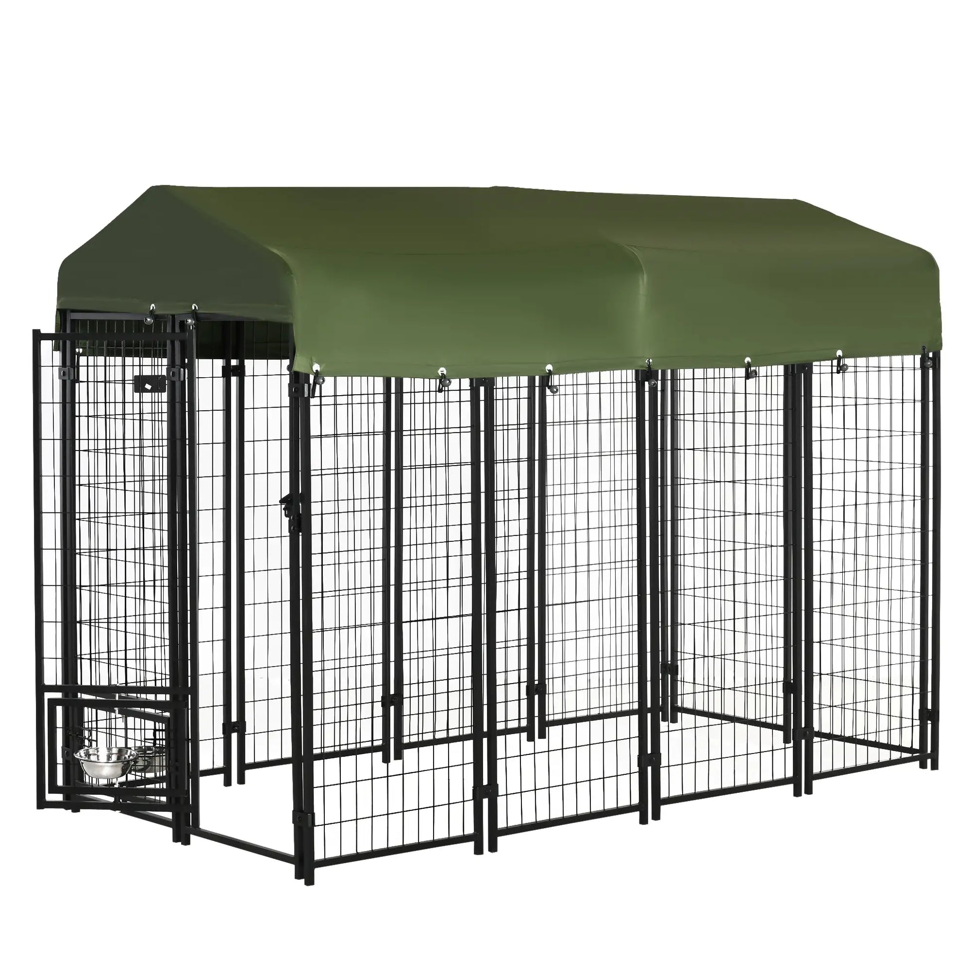 Outdoor Dog Kennel, Lockable Pet Playpen, Welded Steel Fence, Rotating Bowl, Green Houses, Kennels & Pens Black, Green at Gallery Canada
