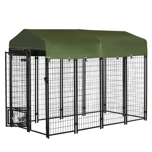 Outdoor Dog Kennel, Lockable Pet Playpen, Welded Steel Fence, Rotating Bowl, Green Houses, Kennels & Pens Black, Green at Gallery Canada