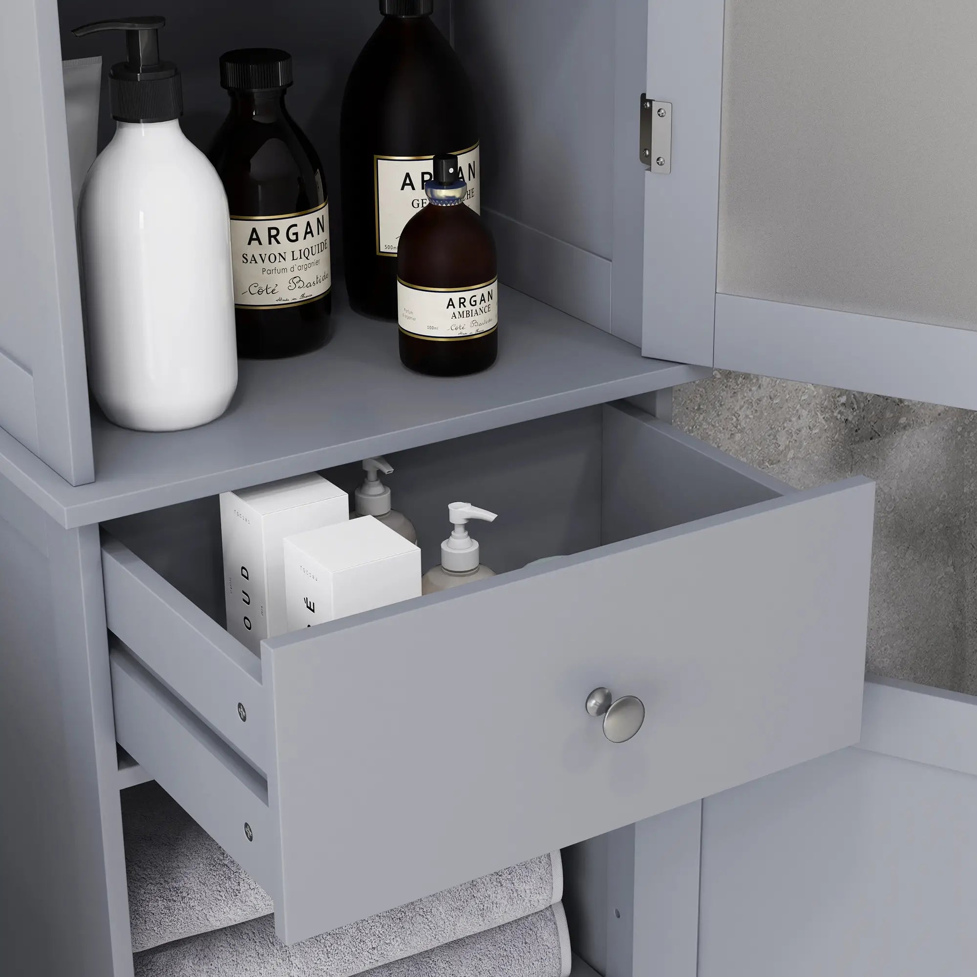 Tall Bathroom Cabinet, 2 Doors, Adjustable Shelves, Grey Bathroom Cabinets at Gallery Canada
