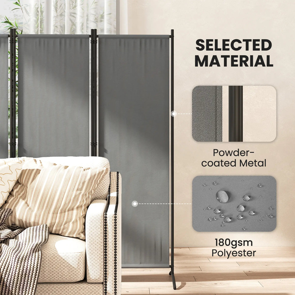 Folding Room Divider, Privacy Screen, 5.6FT Tall, Dark Grey Side Awnings at Gallery Canada