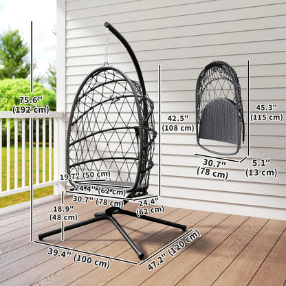 Chaise Œuf Suspendue, Balançoire en Rotin Tressé Pliable, Gris