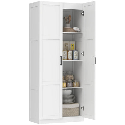 Farmhouse Pantry Cabinet, 71" Tall, Adjustable Shelves, Soft-Close Hinges, White Kitchen Pantry Cabinets White at Gallery Canada