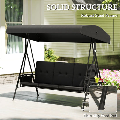 3-Seat Outdoor Swing With Adjustable Canopy, Side Tray, Black Patio Swings with Stand at Gallery Canada