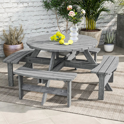 8 Seater Round Wooden Pub Bench, Patio Dining Set, Outdoor Patio Outdoor Dining Sets at Gallery Canada