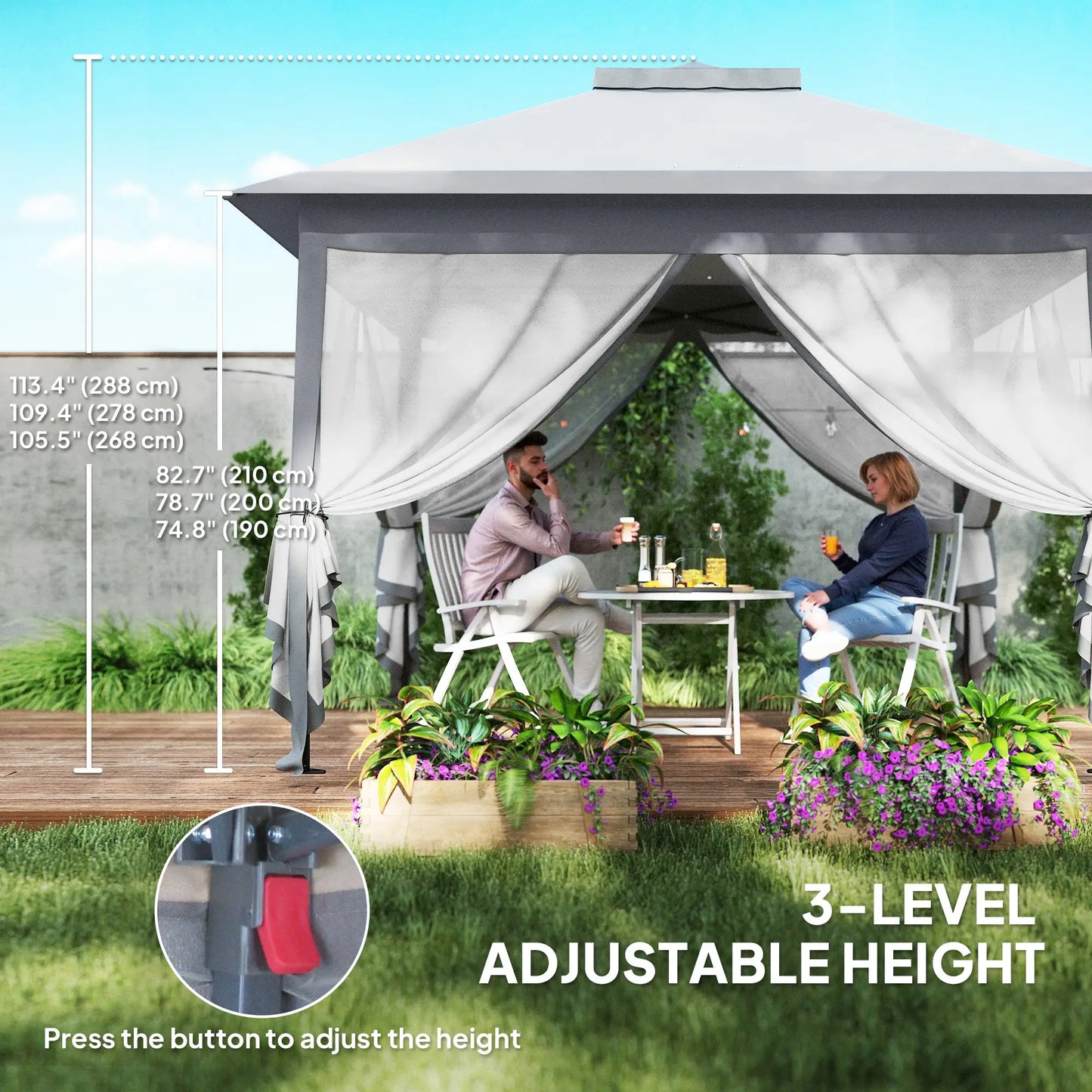 11' x 11' Pop Up Gazebo, Double Roof Foldable Canopy Tent, Grey Pop Up Canopies at Gallery Canada