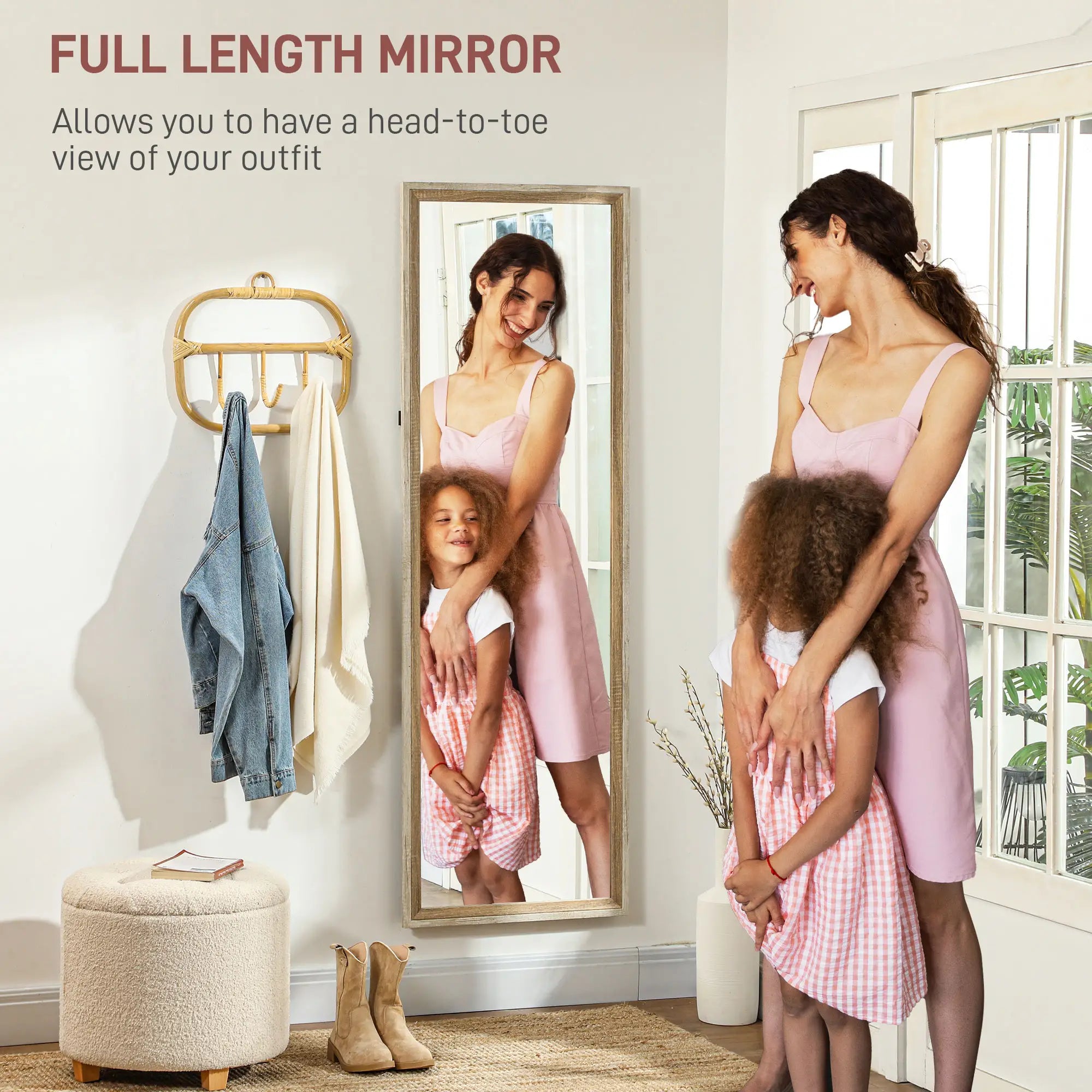 Floor Standing Mirror, Full Length, Dark Wood Grain Frame Full Length Mirrors at Gallery Canada