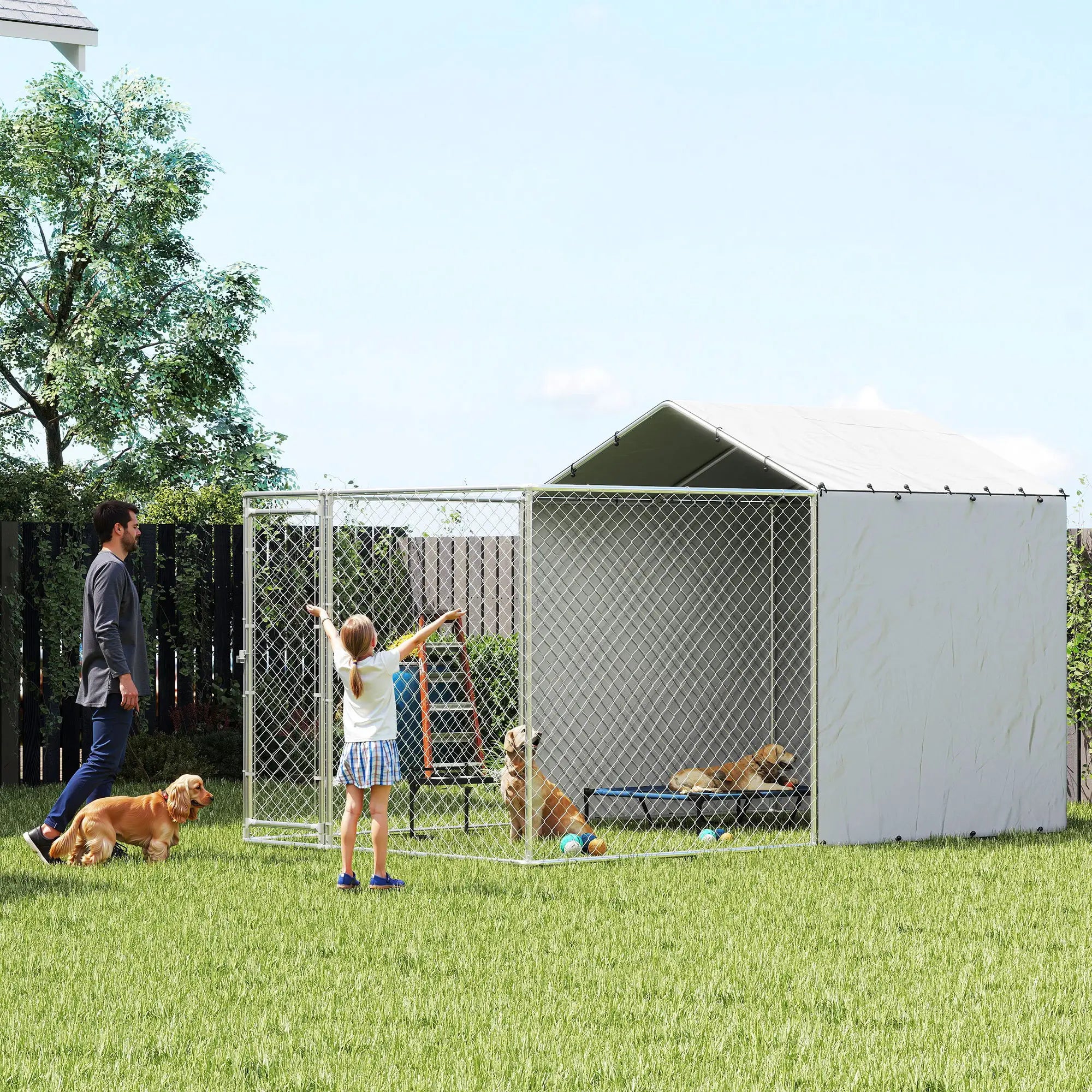 Galvanized Steel Dog Kennel, Waterproof UV-Resistant Cover, 13.1' x 7.5' x 7.5' Houses, Kennels & Pens at Gallery Canada