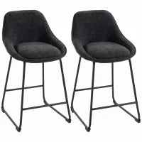 Chenille Bar Stools Set of 2 Counter Height Chairs, Black