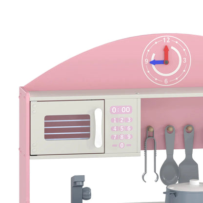Kids Wooden Play Kitchen Set, Lights Sounds, 5pcs, Ages 3-6, Pink