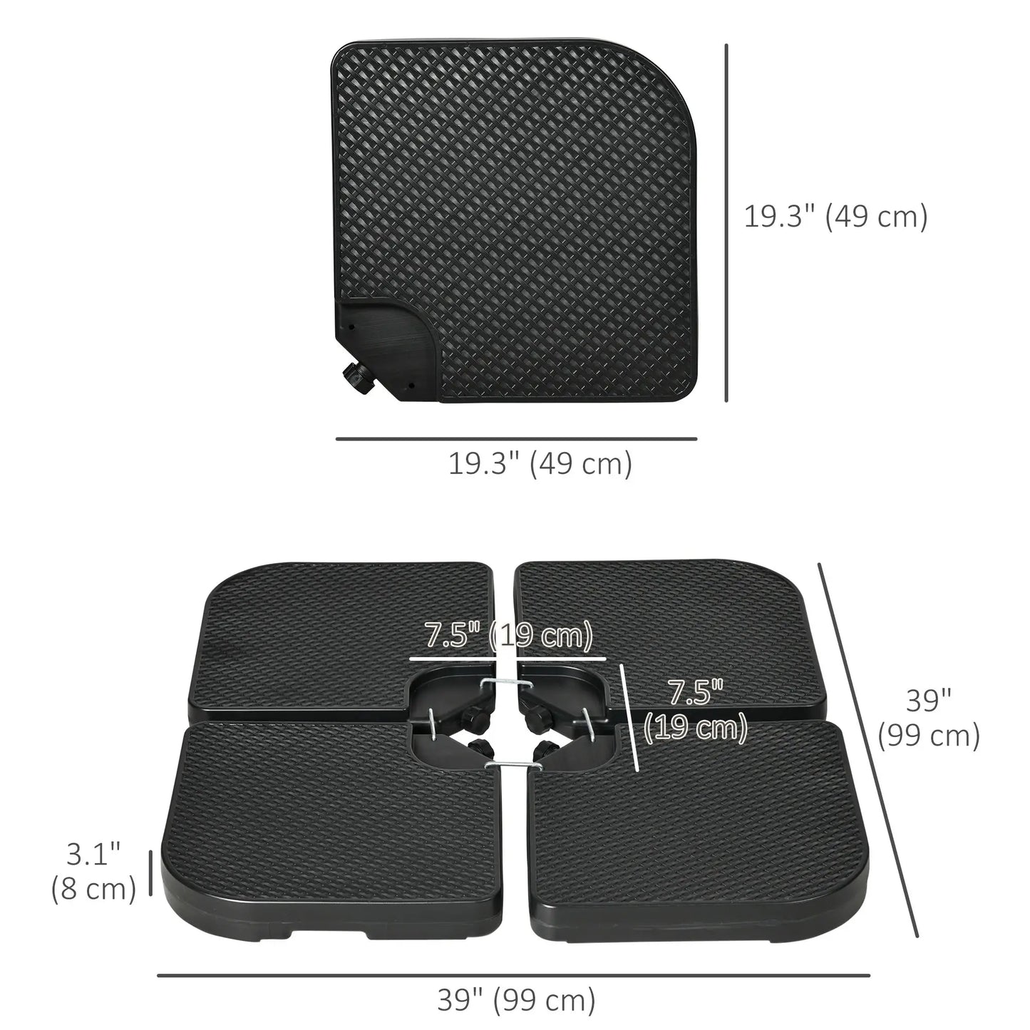 4PCs Cantilever Umbrella Base Weights, HDPE Water or Sand Filled, Black Umbrella Bases at Gallery Canada