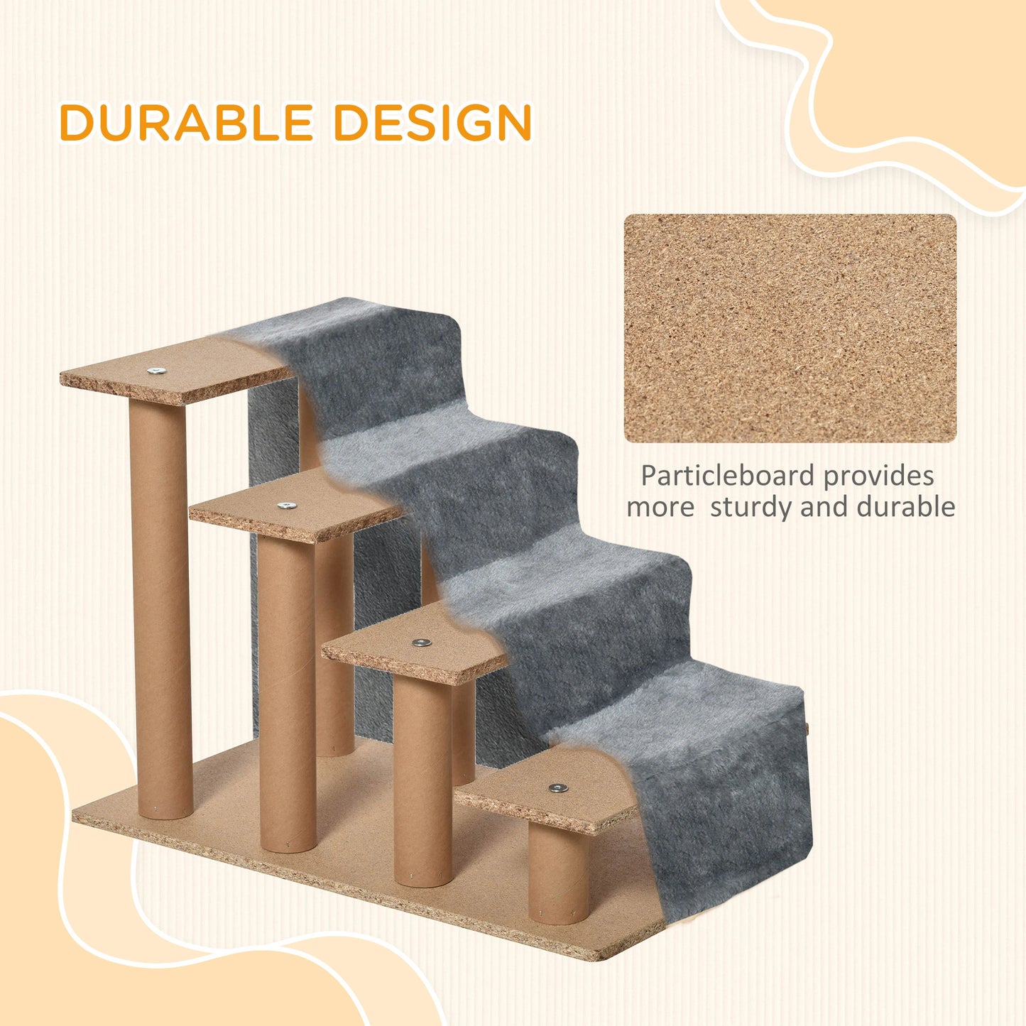 4-Step Dog Ramp for Sofa, Bed, Couch, Removable Cover, Light Grey Dog Stairs at Gallery Canada
