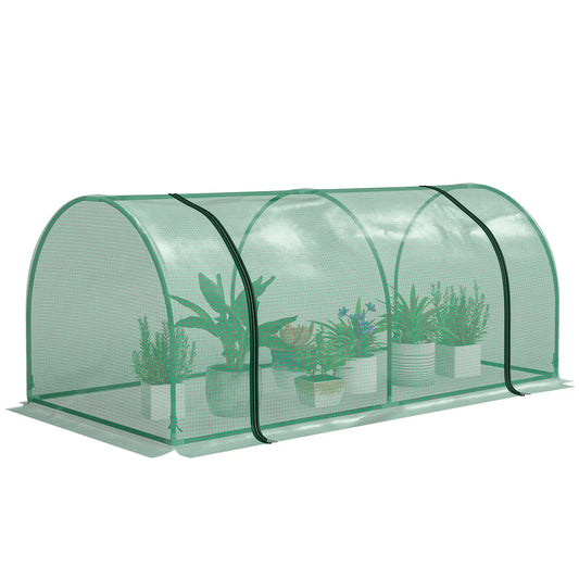 Mini Greenhouse With Zippered Doors, 79" x 39" x 32", Green