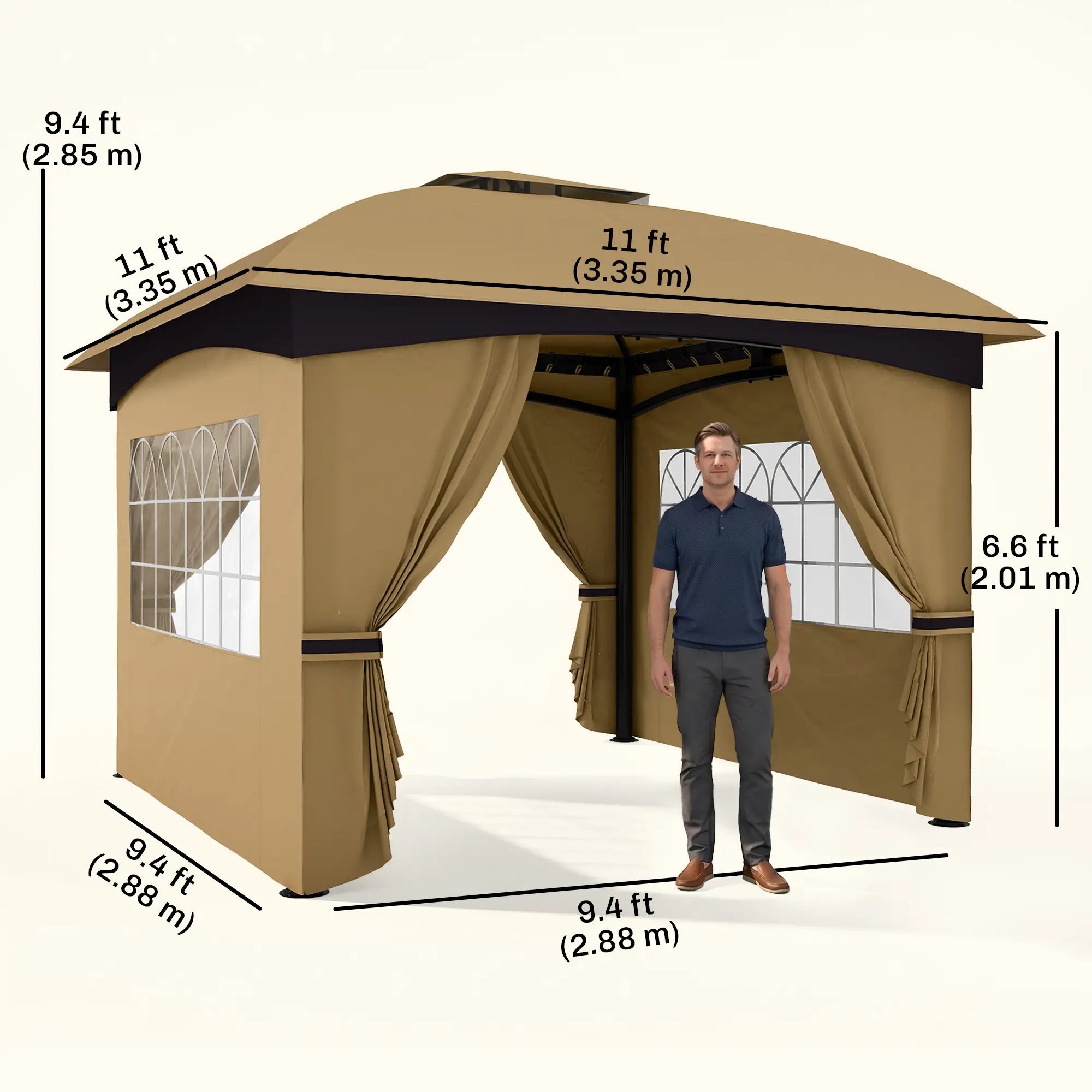 11' x 11' Outdoor Gazebo, Double Roof, Galvanised Steel Frame, Beige Gazebos at Gallery Canada